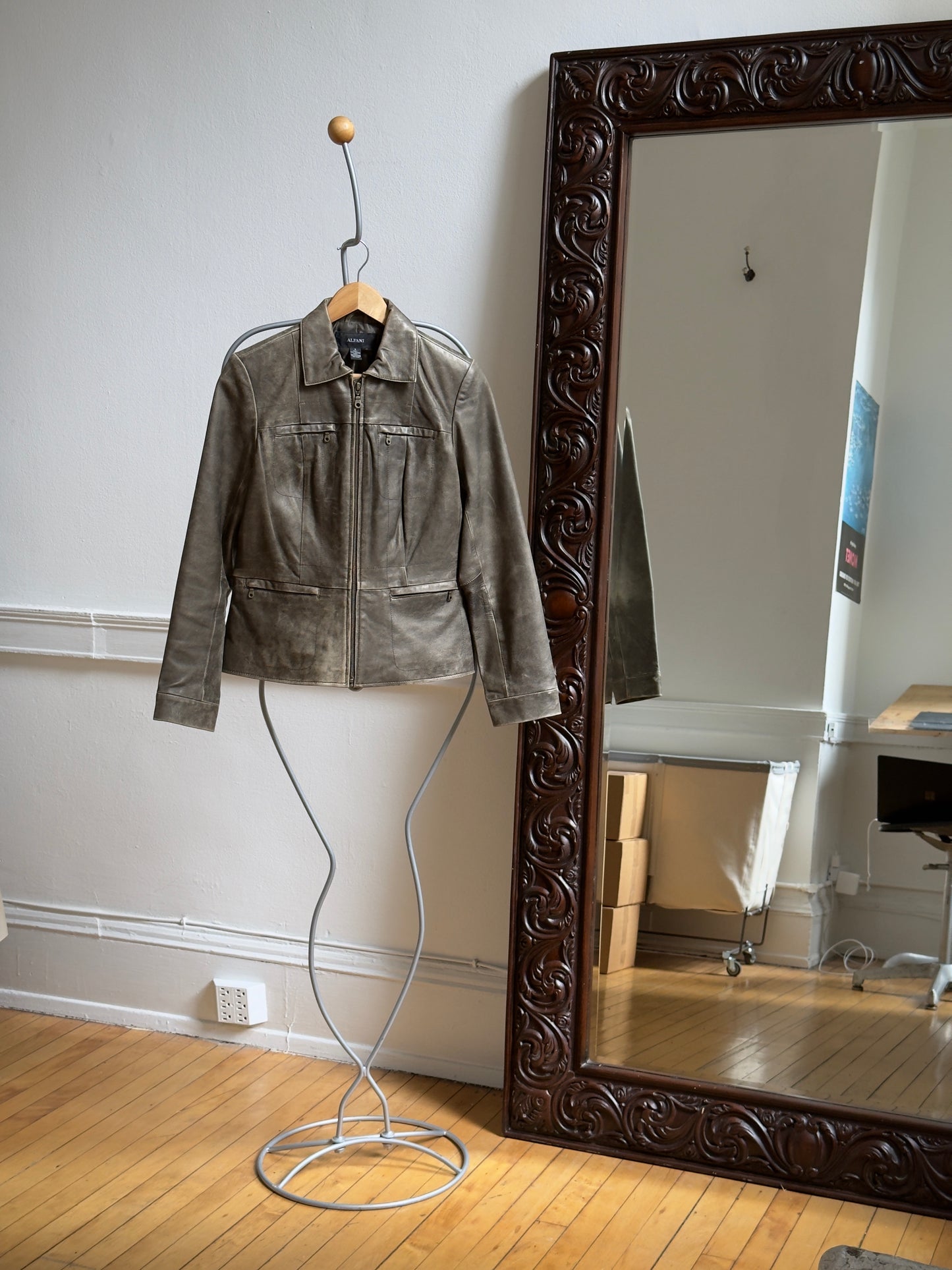 Vintage 90's Distressed Grey Leather Jacket