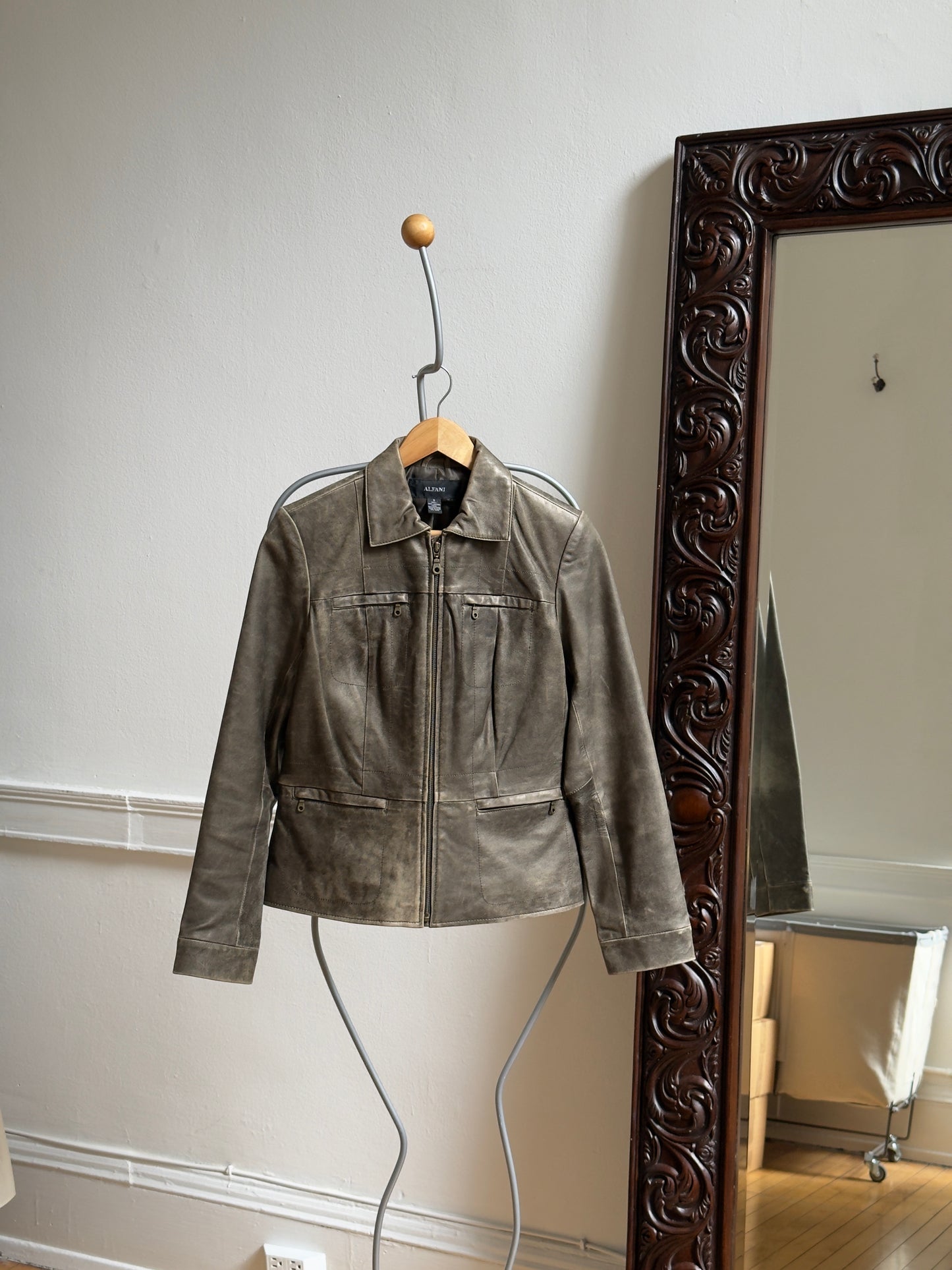 Vintage 90's Distressed Grey Leather Jacket