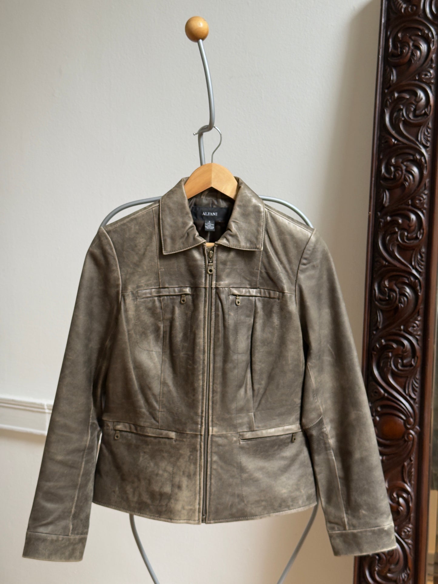 Vintage 90's Distressed Grey Leather Jacket