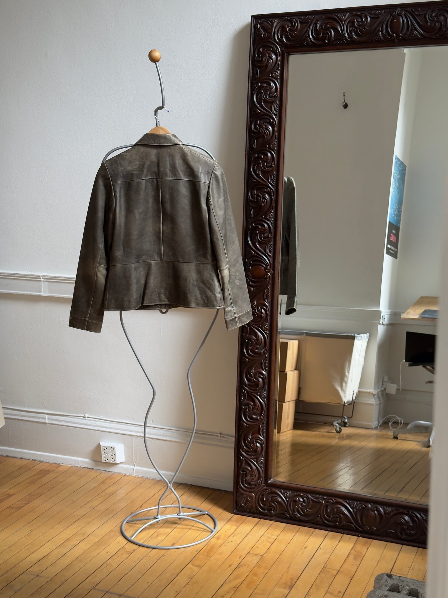 Vintage 90's Distressed Grey Leather Jacket