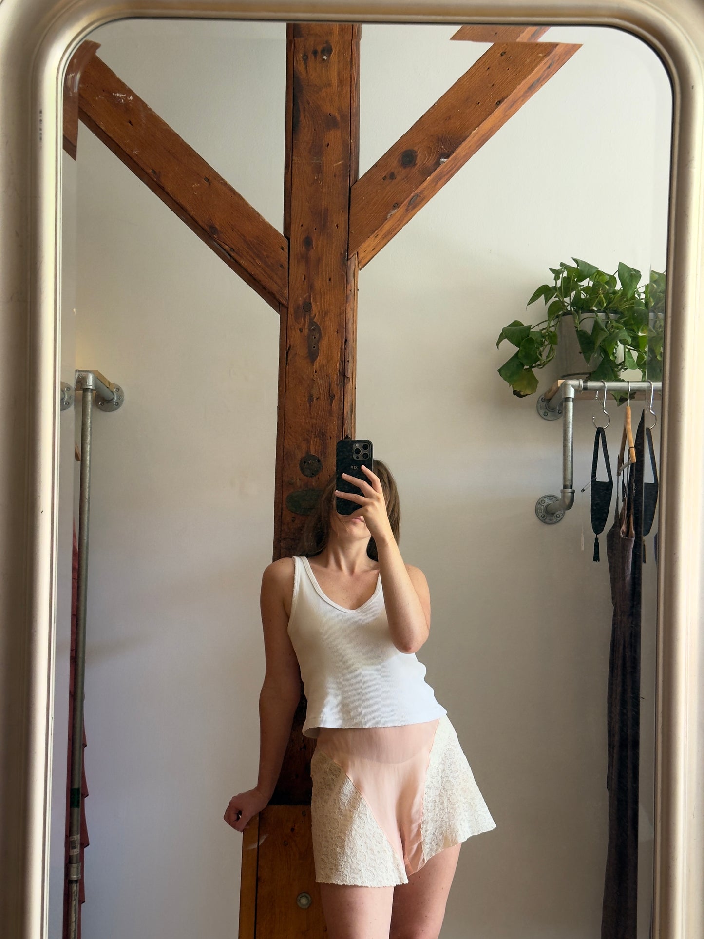 Vintage 30's Pink Crepe Tap Shorts with Cream Lace Detailing