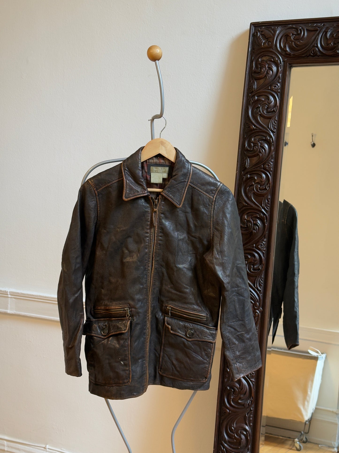Vintage Y2K Brown Distressed Leather Jacket