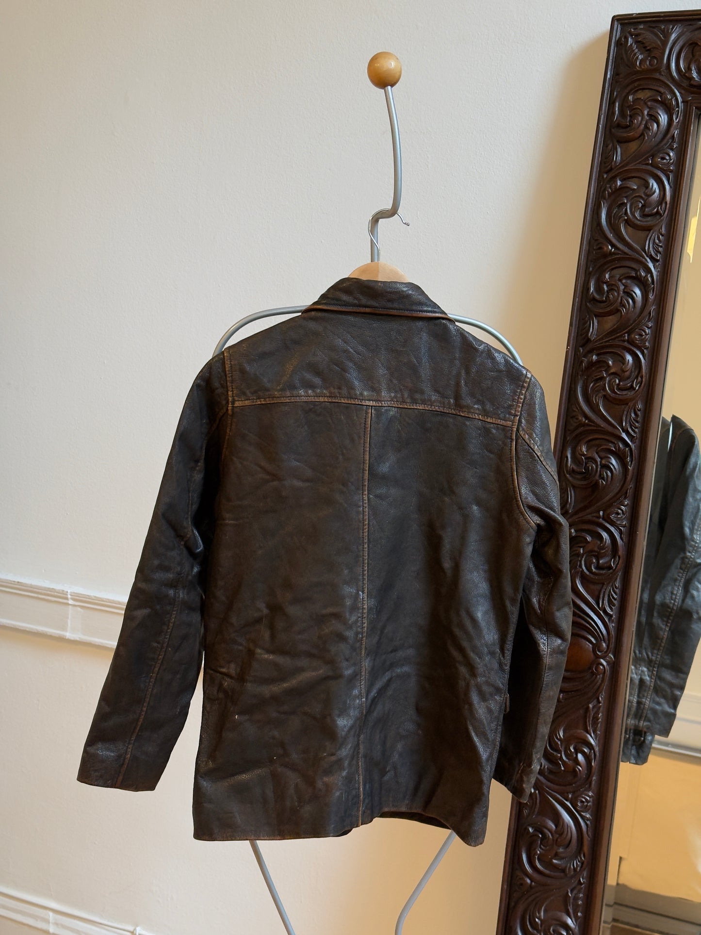 Vintage Y2K Brown Distressed Leather Jacket
