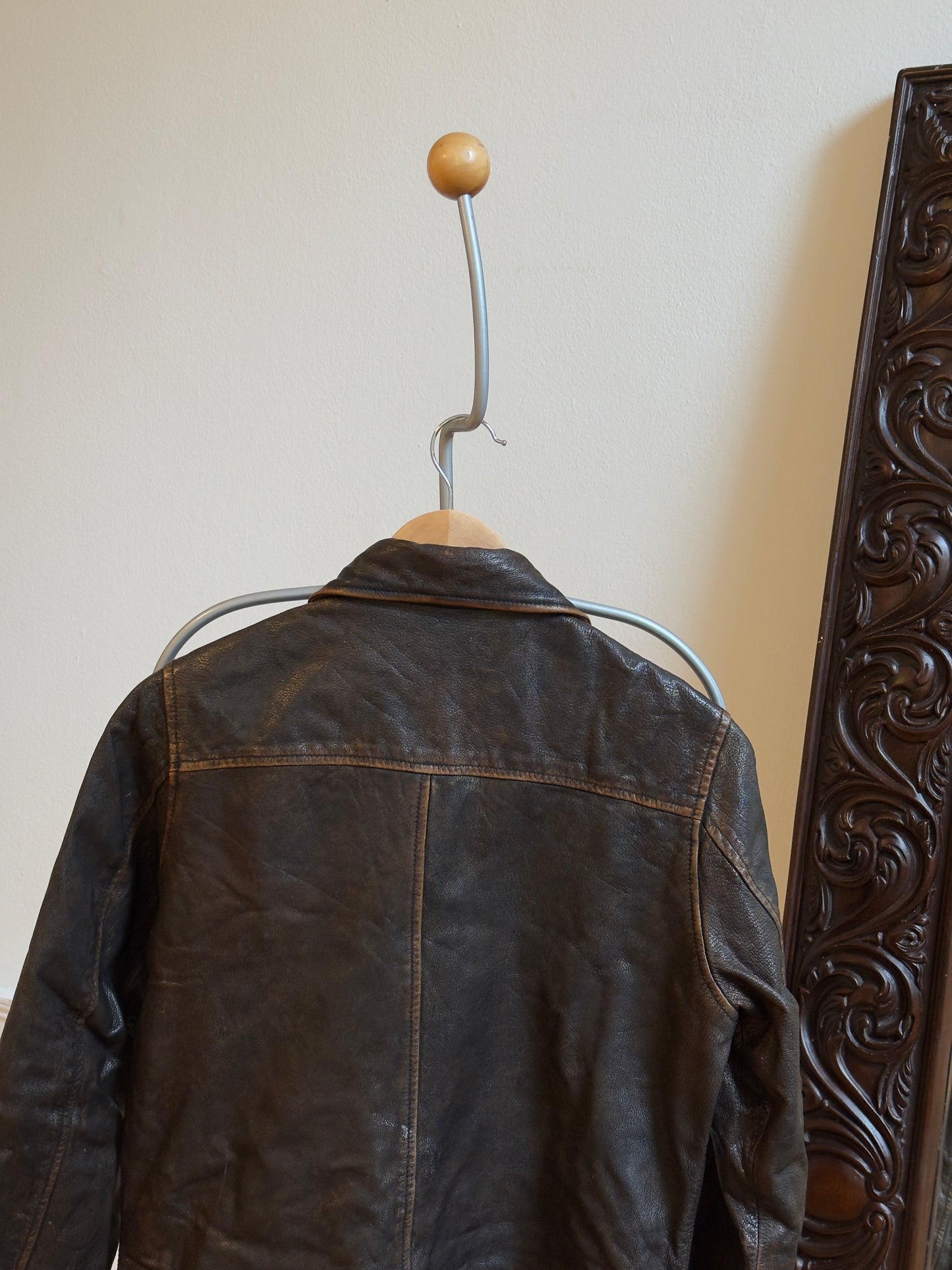 Vintage Y2K Brown Distressed Leather Jacket