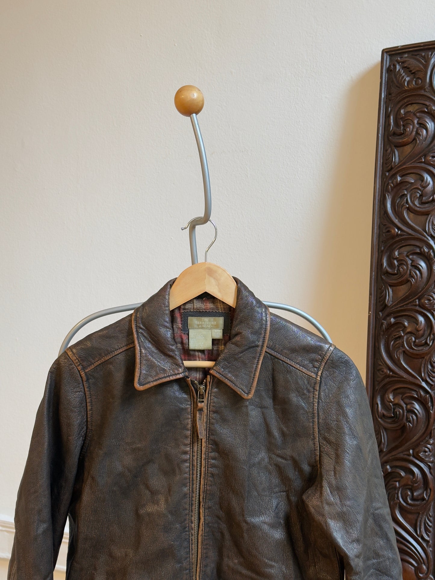 Vintage Y2K Brown Distressed Leather Jacket