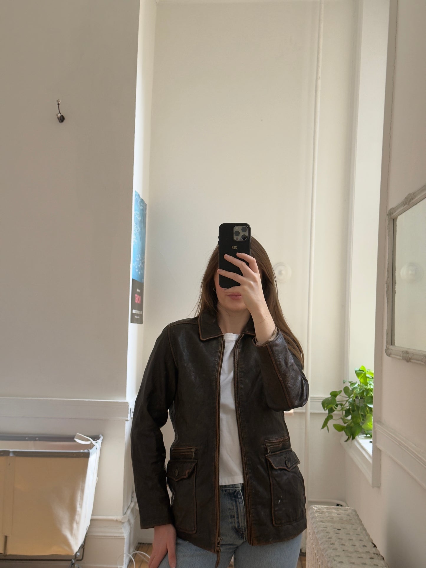 Vintage Y2K Brown Distressed Leather Jacket