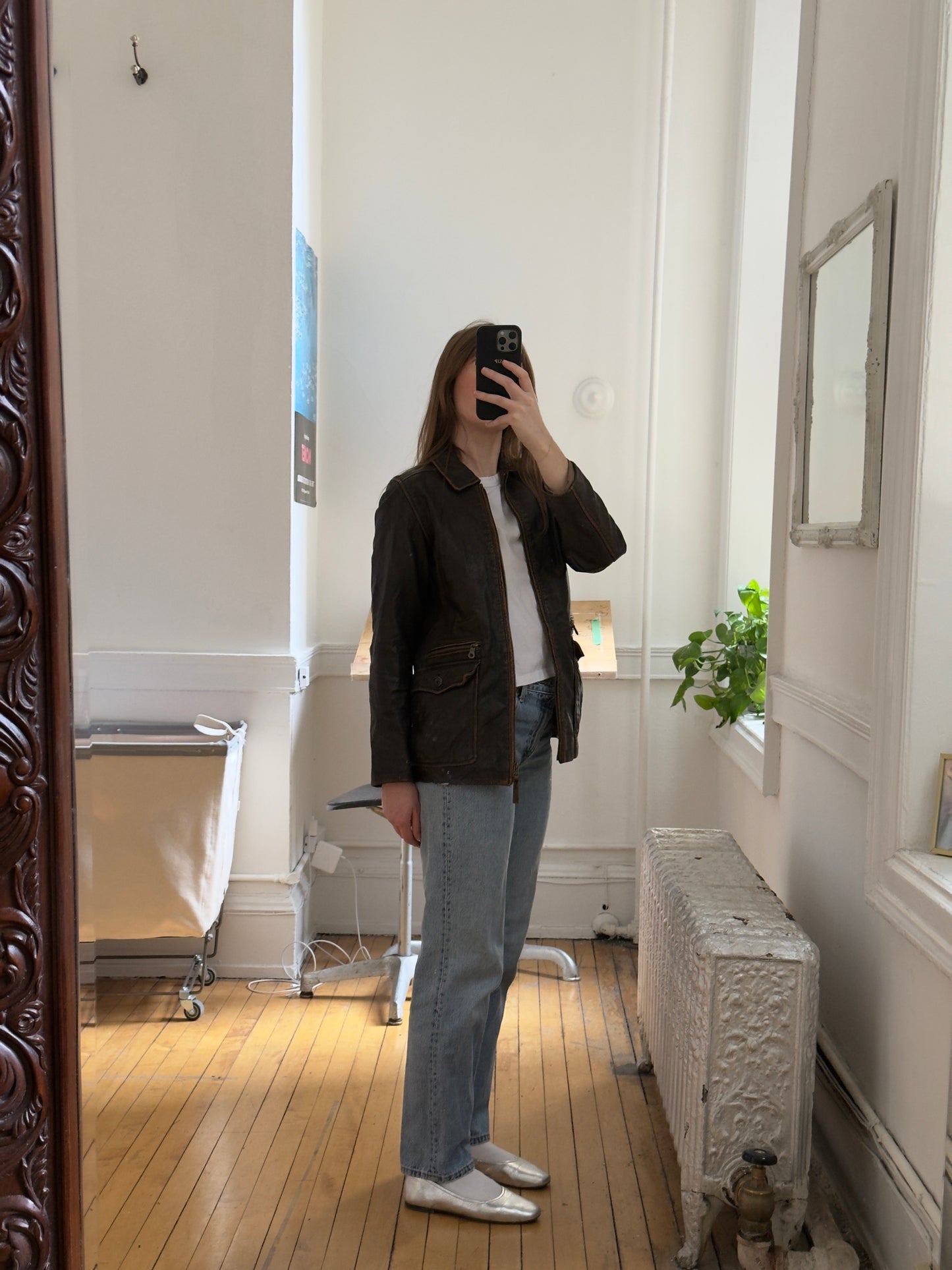 Vintage Y2K Brown Distressed Leather Jacket