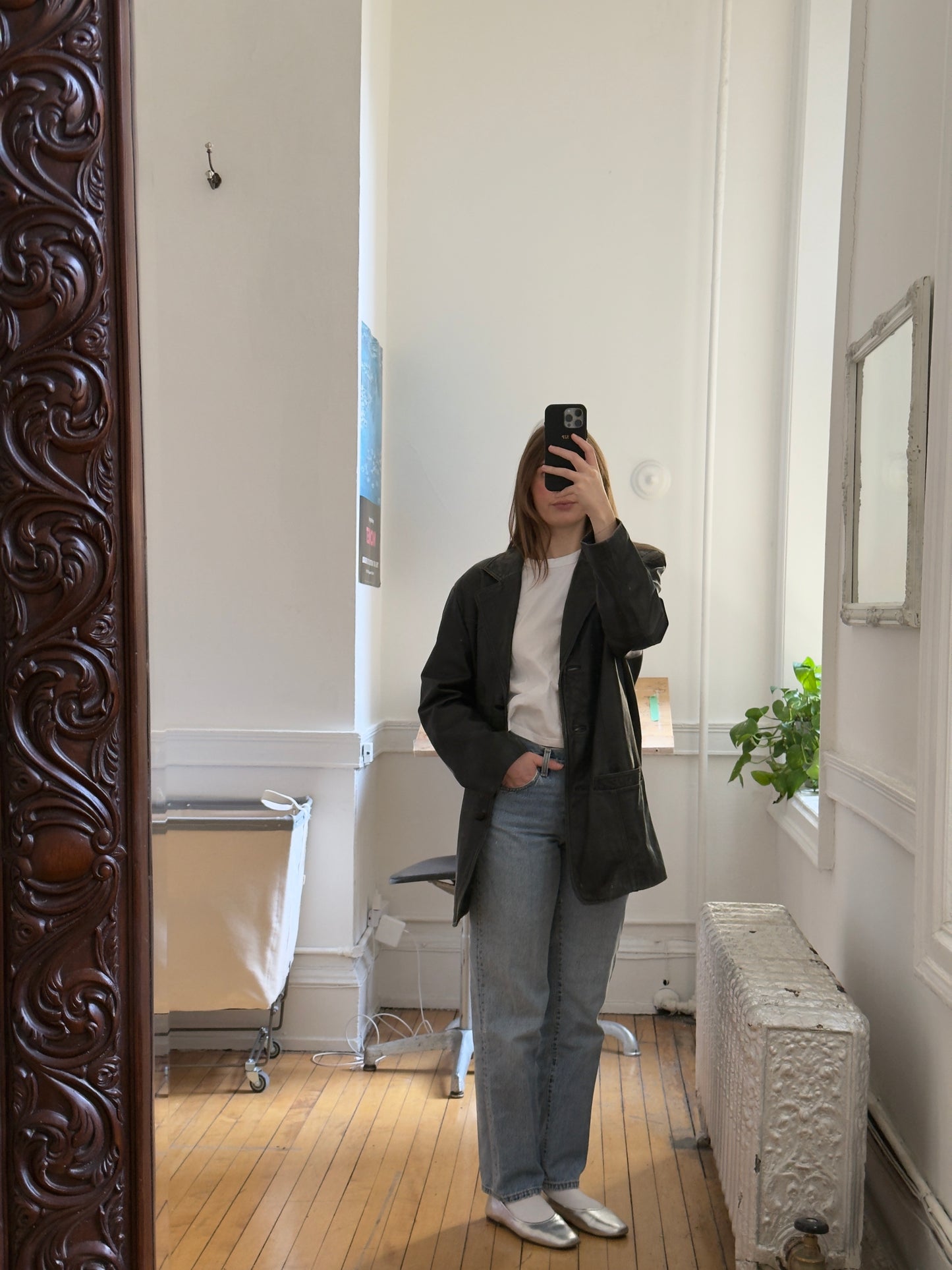 Vintage Y2K Black Distressed Oversized Leather Blazer