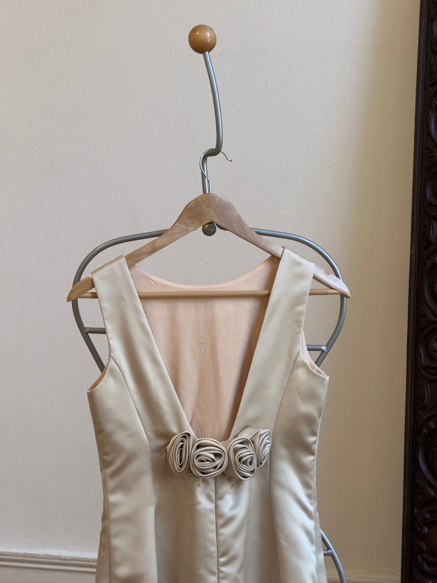 Vintage 70's Cream Satin Bridal Dress with Rosettes