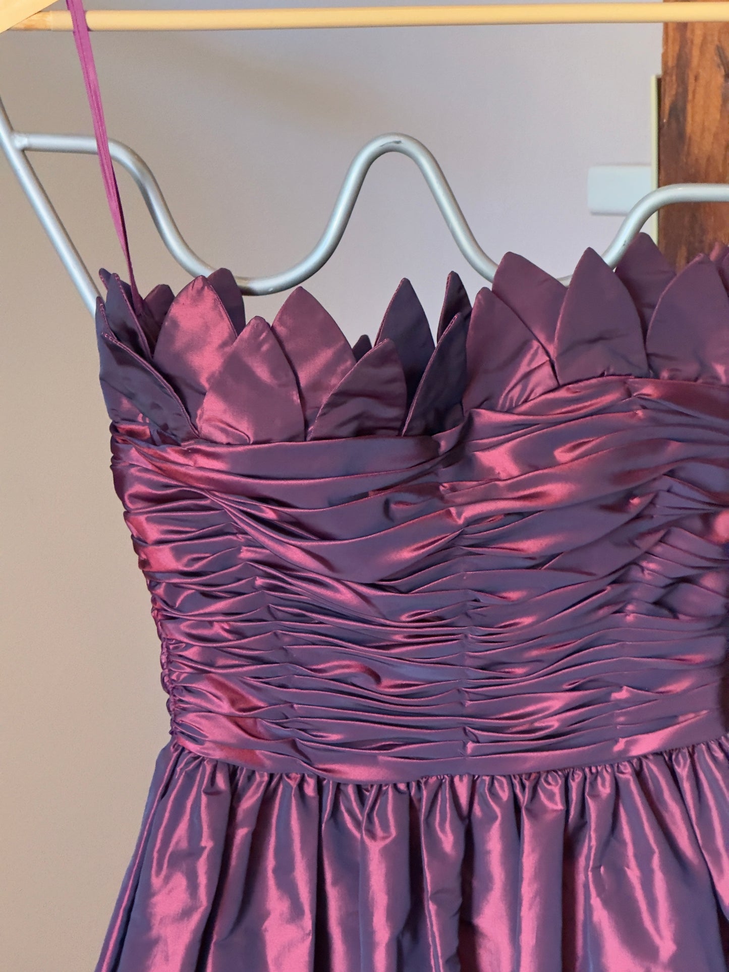 Vintage 80's Purple Wine Taffeta Evening Dress with Tulip Neckline
