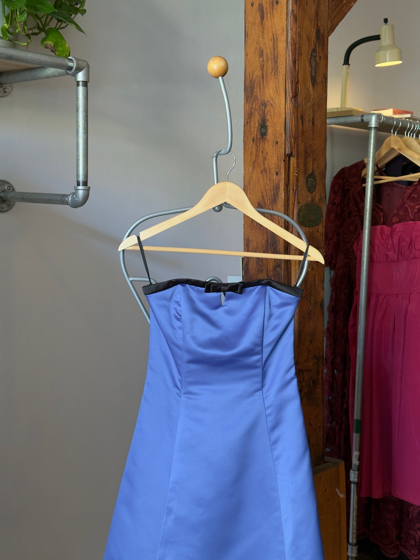 Vintage 80's Royal Blue Strapless Formal Dress with Tulle Skirt and Bow