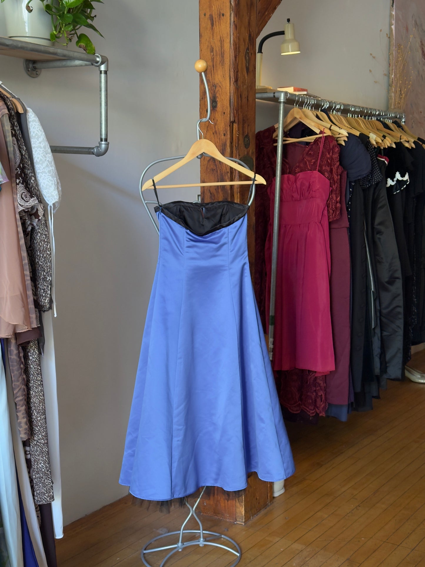 Vintage 80's Royal Blue Strapless Formal Dress with Tulle Skirt and Bow