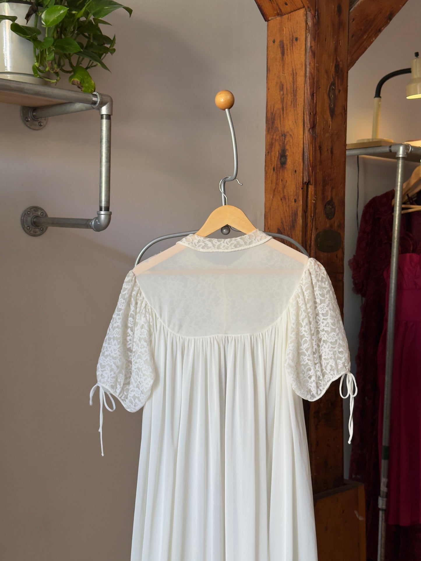 Vintage 60's Puff Sleeve Chiffon and Nylon Lace Peignoir Robe