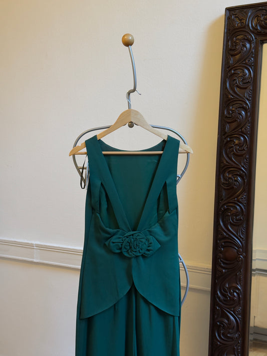 Vintage 90's Emerald Green Evening Dress with Rosette Details