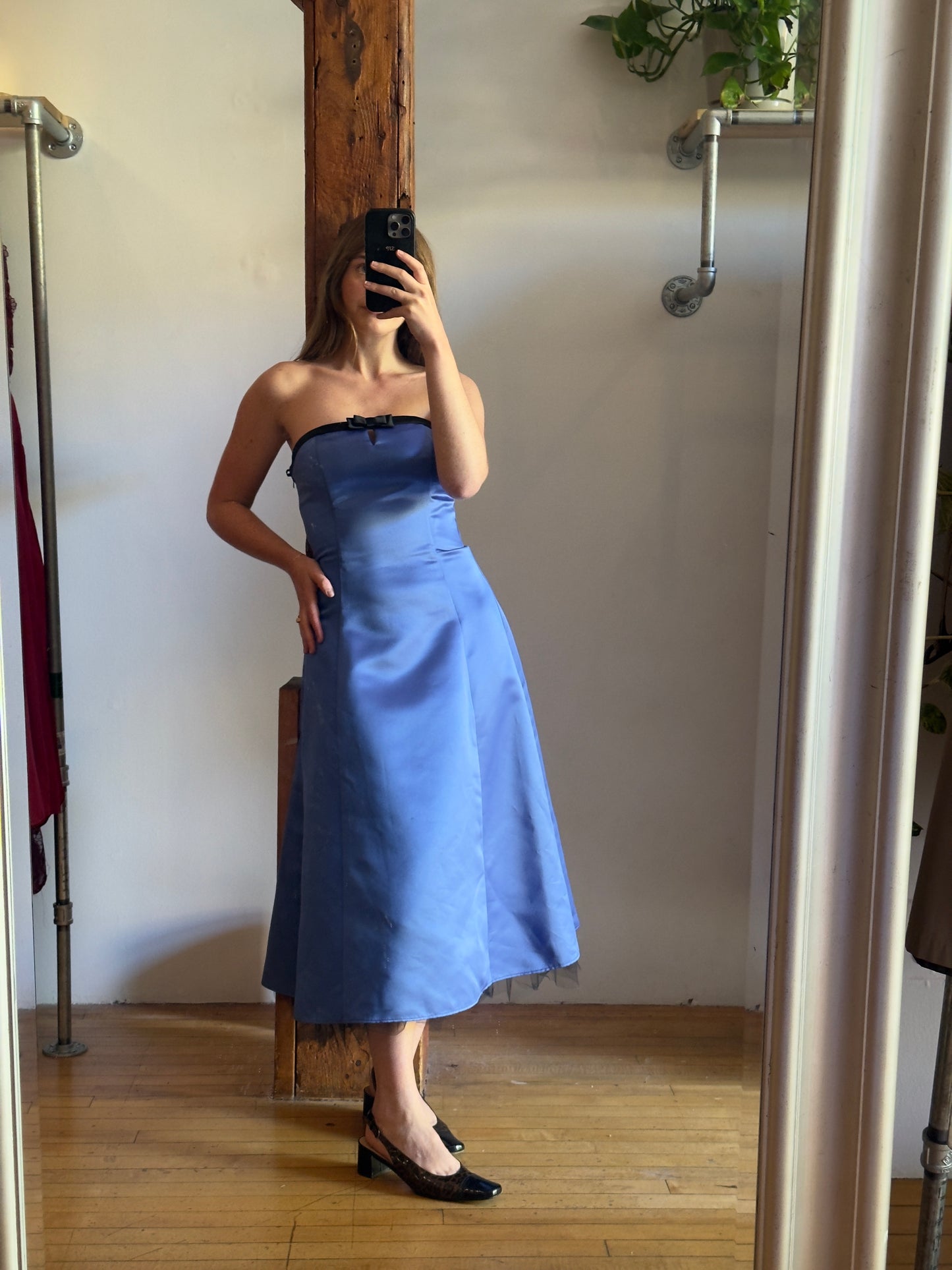 Vintage 80's Royal Blue Strapless Formal Dress with Tulle Skirt and Bow