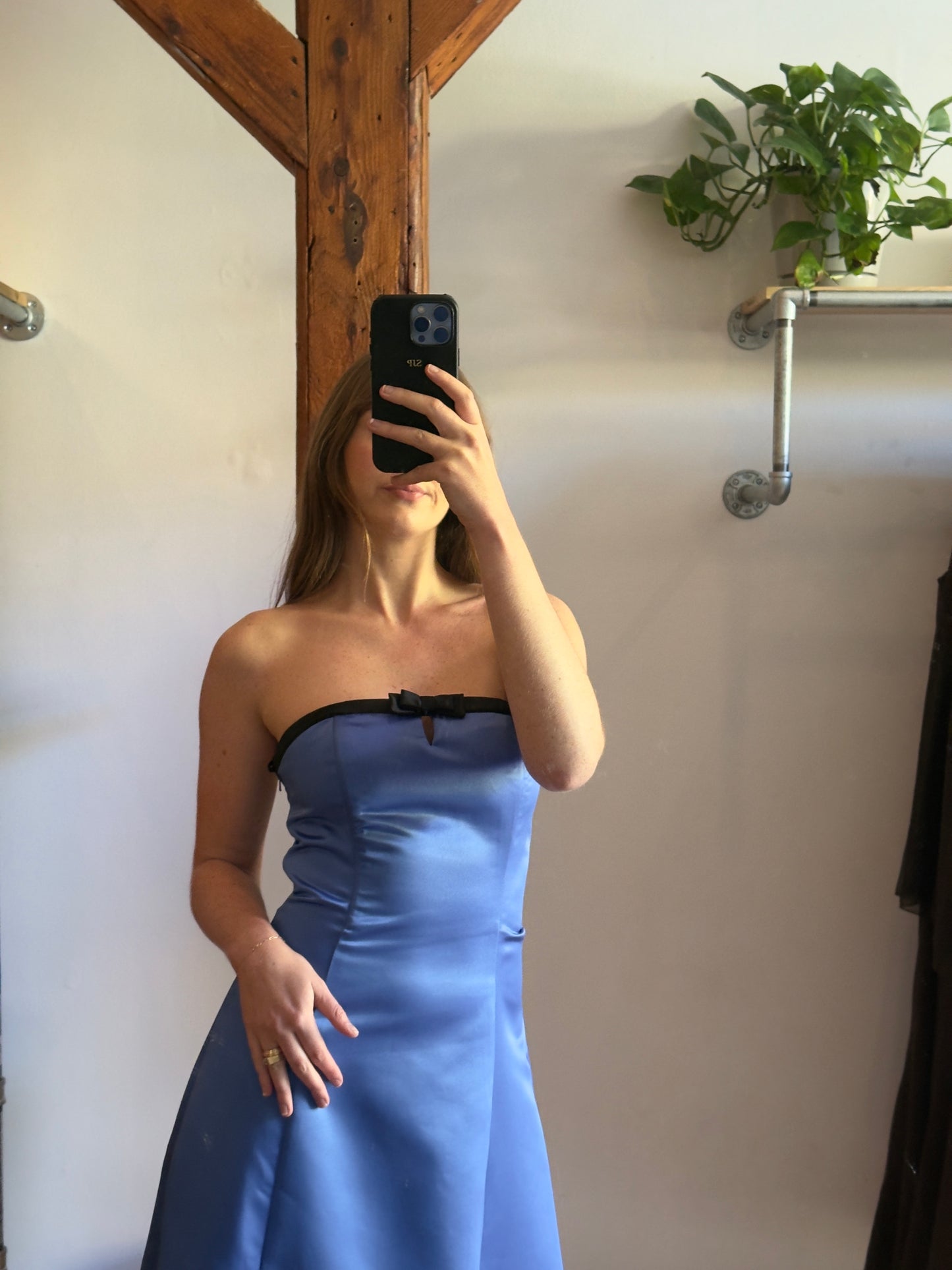 Vintage 80's Royal Blue Strapless Formal Dress with Tulle Skirt and Bow