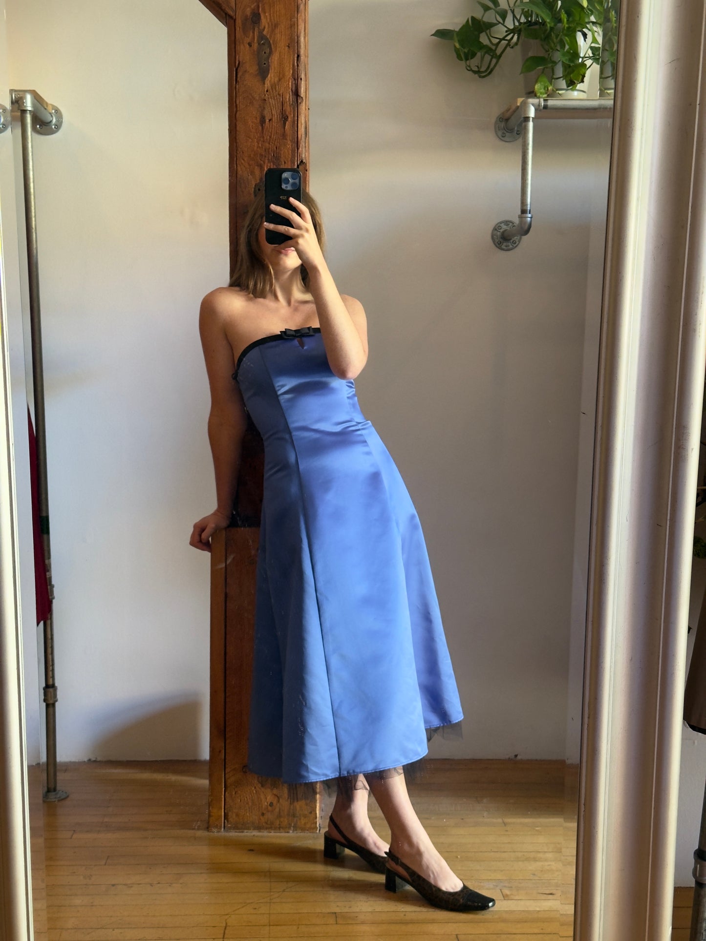 Vintage 80's Royal Blue Strapless Formal Dress with Tulle Skirt and Bow