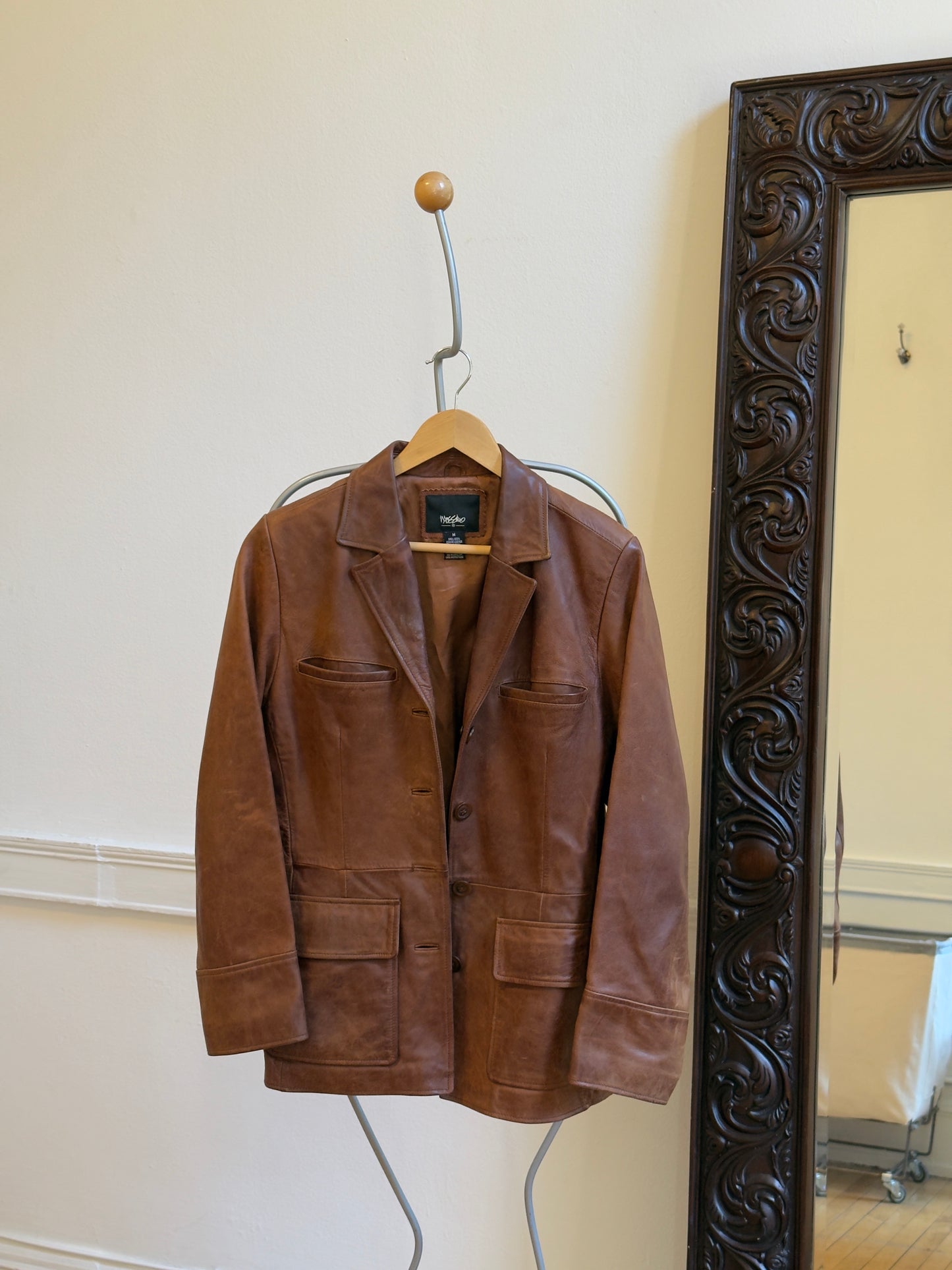 Vintage 90's Distressed Brown Leather Blazer