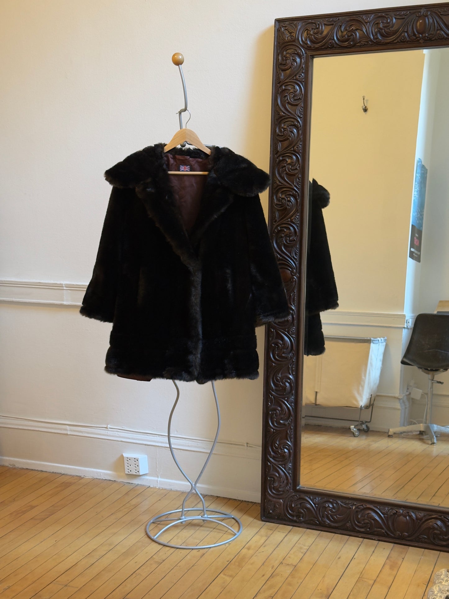 Vintage 70's Dark Brown Faux Fur Midi Coat