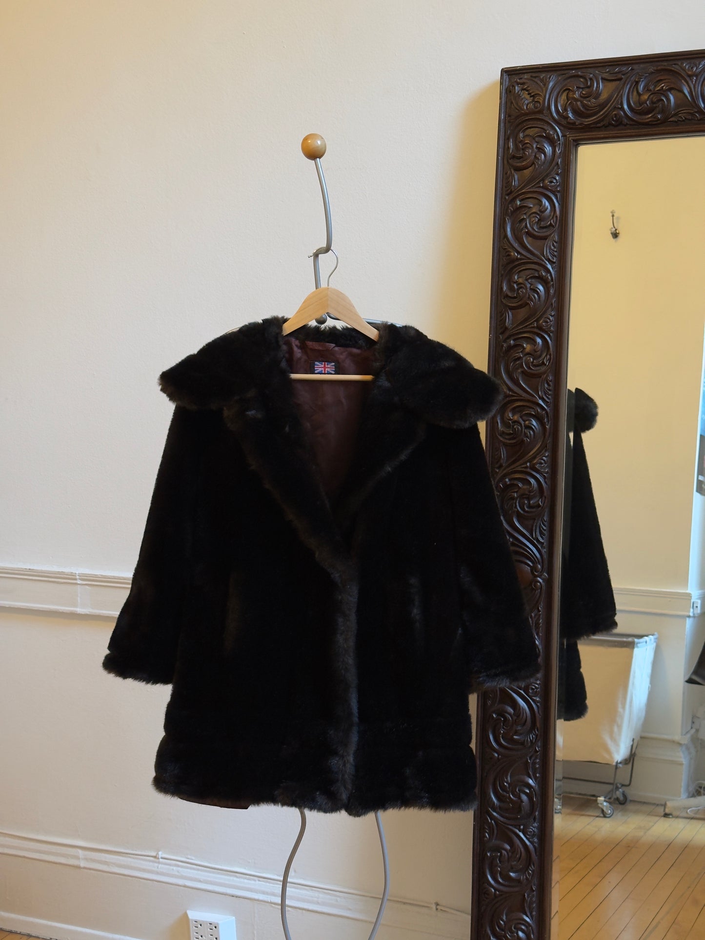 Vintage 70's Dark Brown Faux Fur Midi Coat