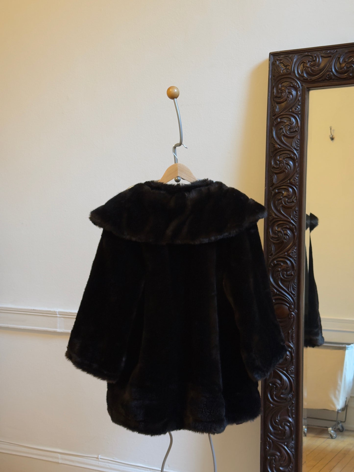 Vintage 70's Dark Brown Faux Fur Midi Coat