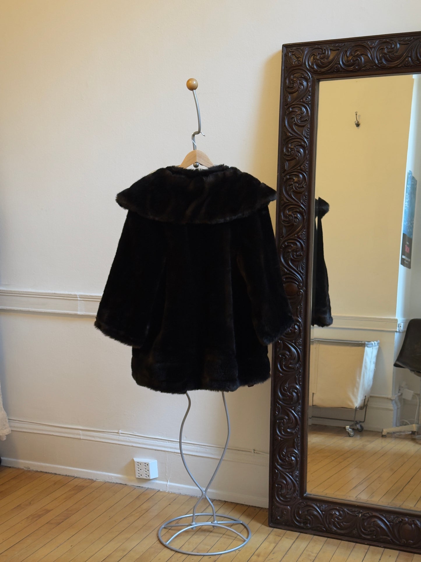 Vintage 70's Dark Brown Faux Fur Midi Coat
