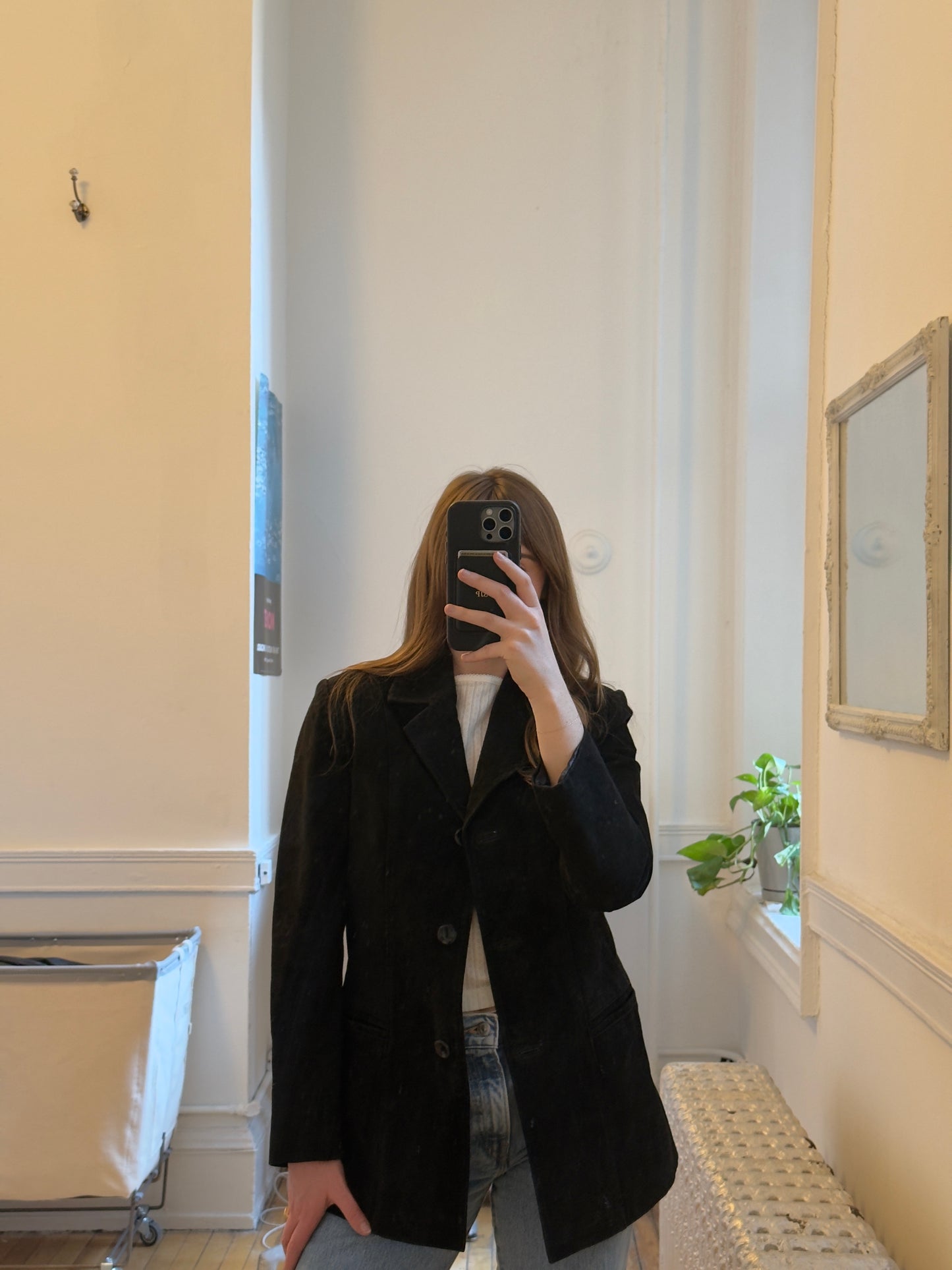 Vintage 90's Black Suede Leather Blazer
