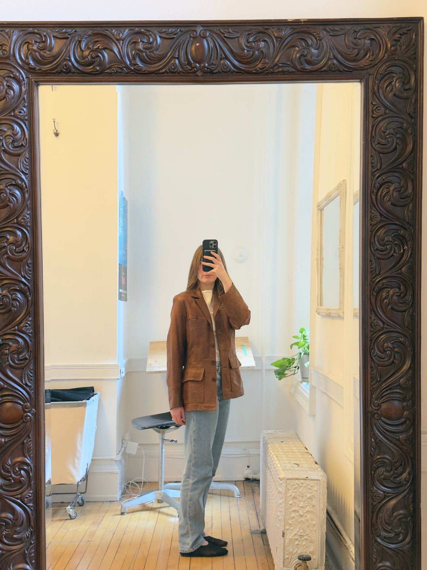 Vintage 90's Distressed Brown Leather Blazer