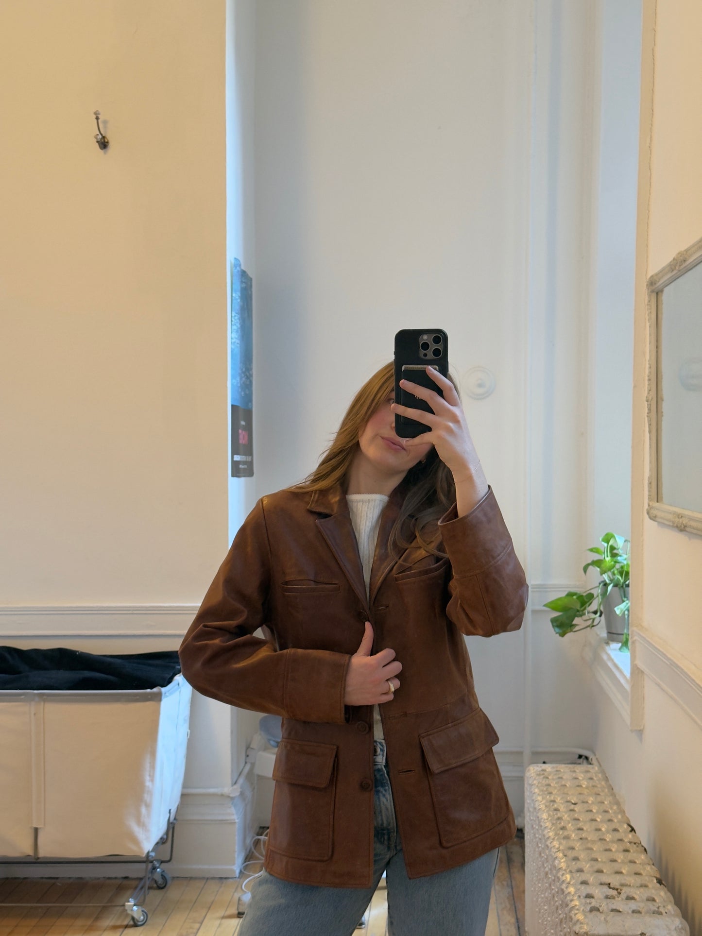 Vintage 90's Distressed Brown Leather Blazer