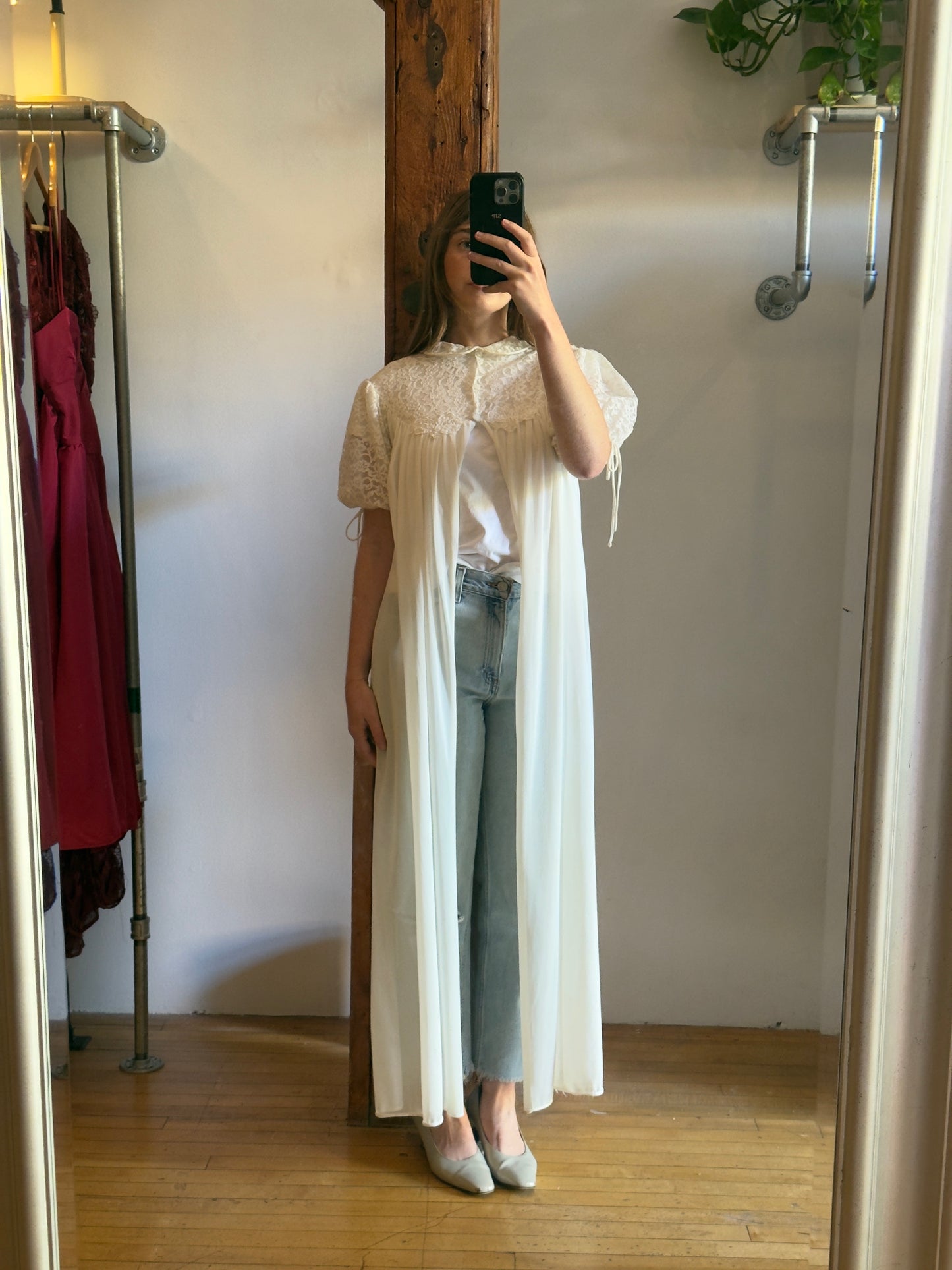 Vintage 60's Puff Sleeve Chiffon and Nylon Lace Peignoir Robe