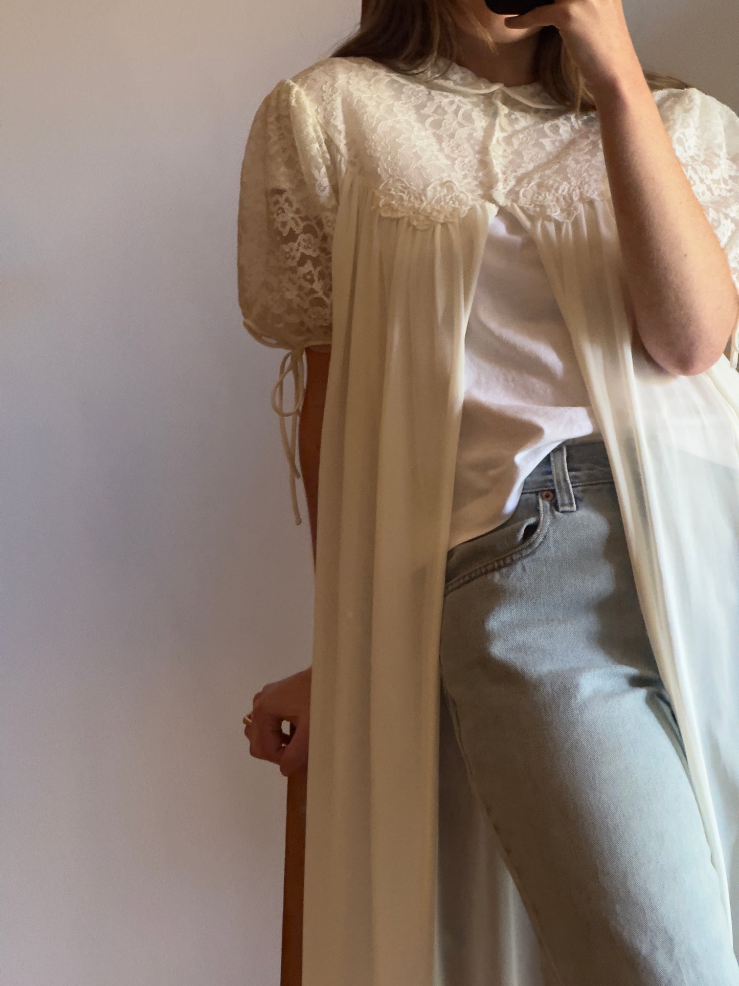 Vintage 60's Puff Sleeve Chiffon and Nylon Lace Peignoir Robe