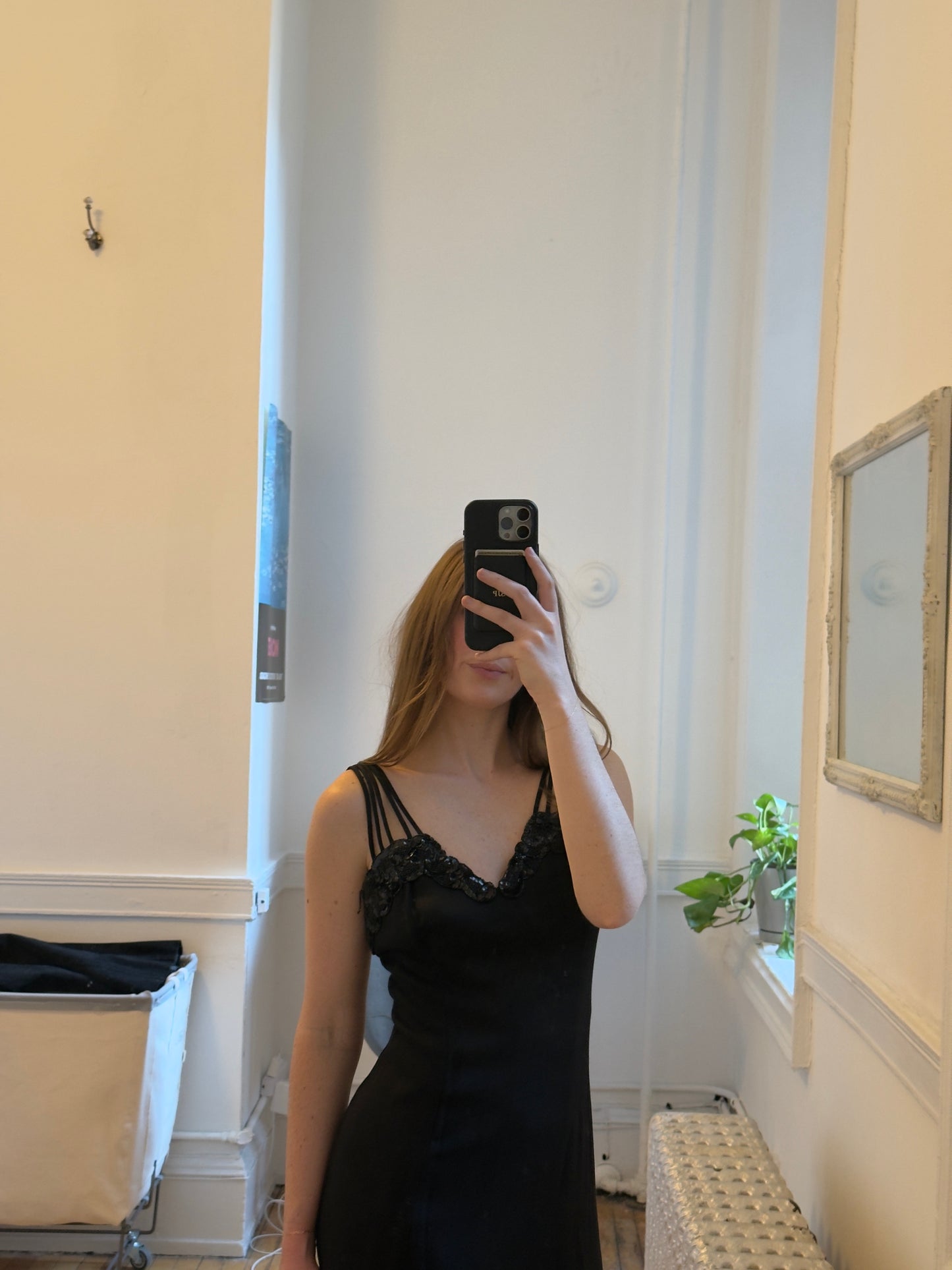 Vintage 80's Black Strappy Evening Dress with Beading