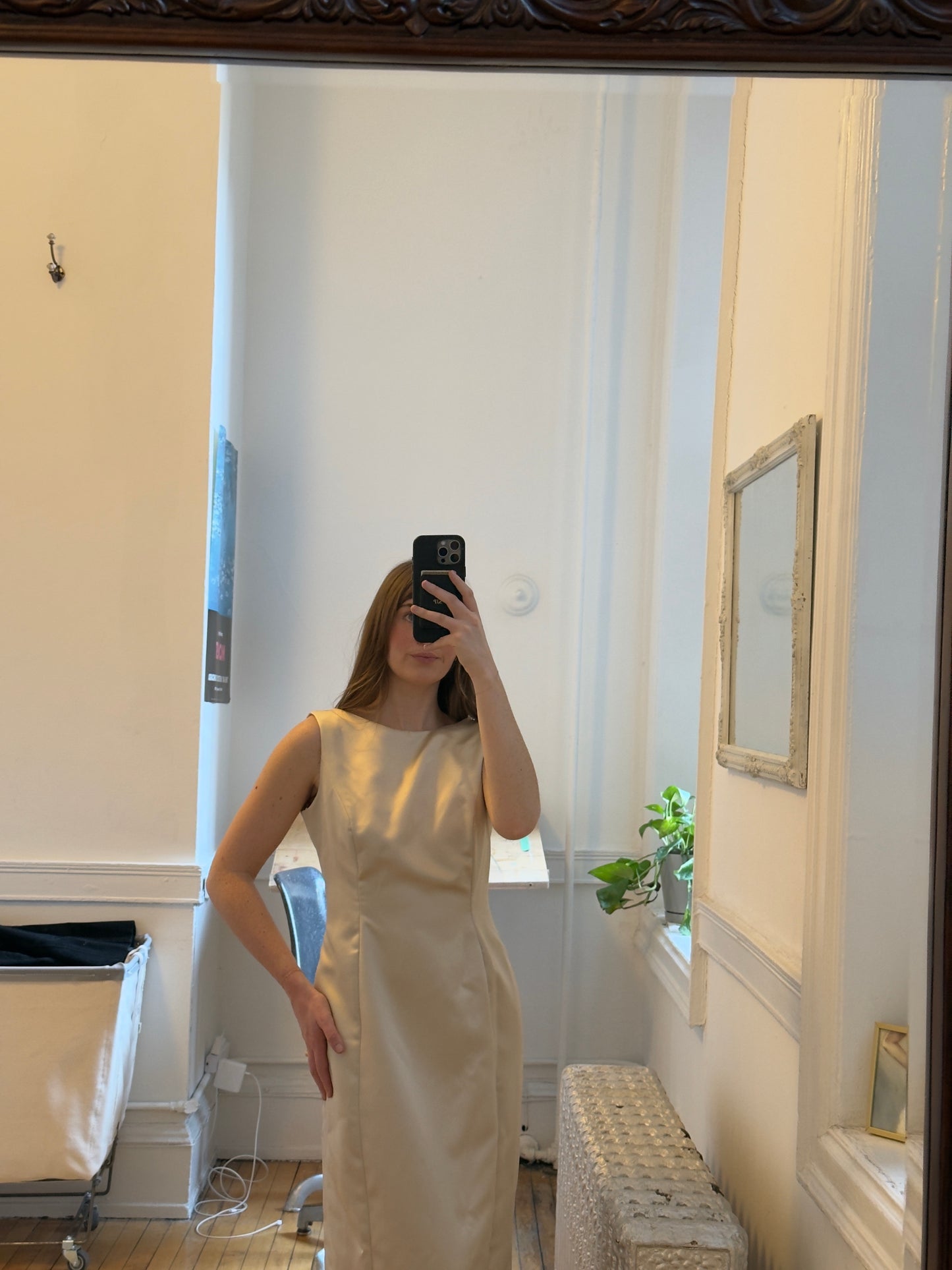 Vintage 70's Cream Satin Bridal Dress with Rosettes
