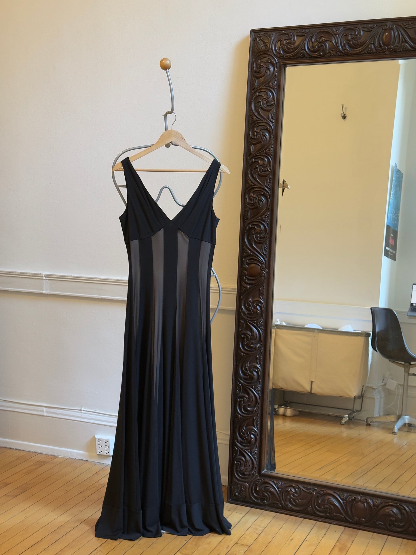 Vintage 80's Black & Nude Striped Evening Dress
