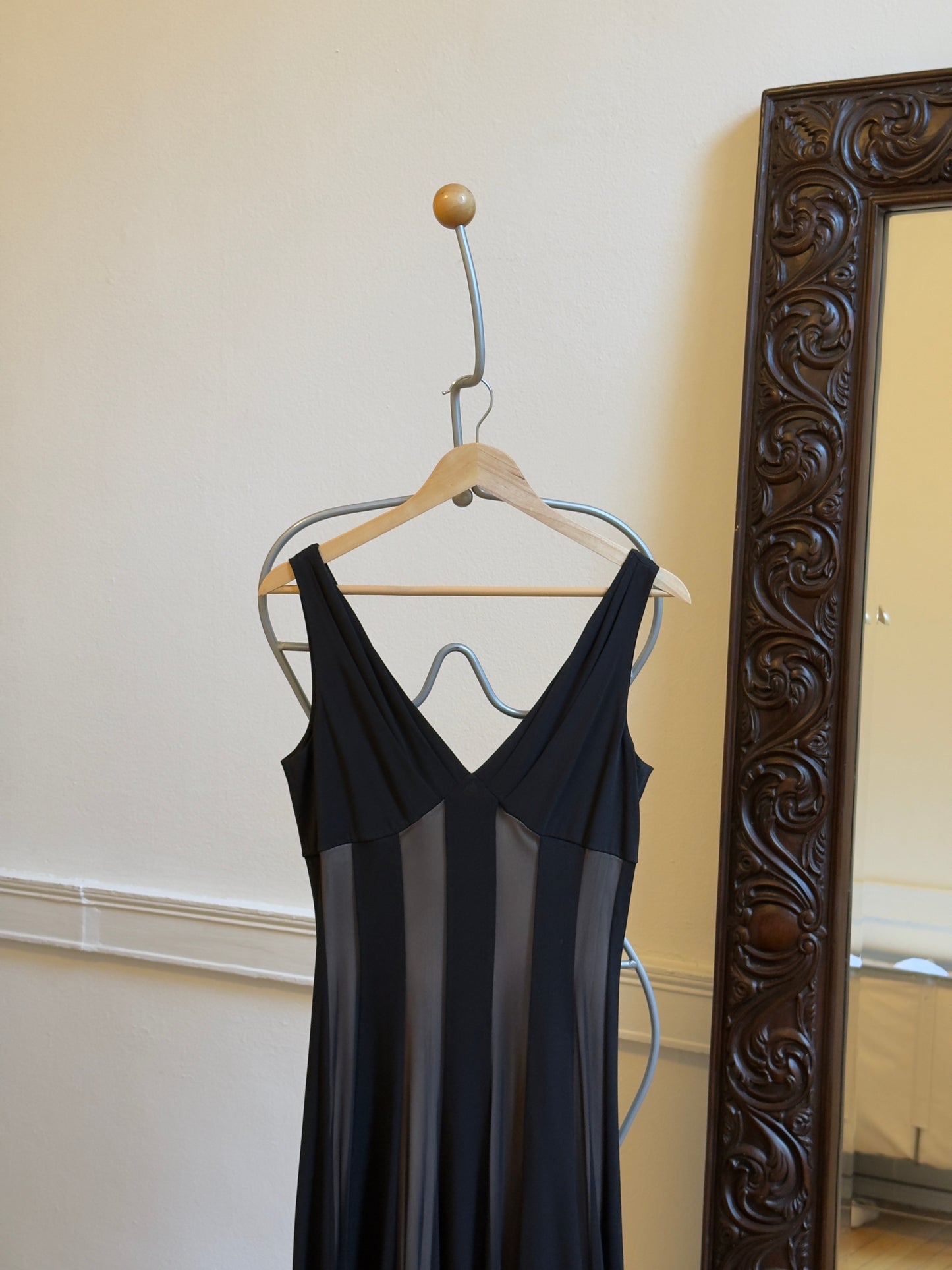 Vintage 80's Black & Nude Striped Evening Dress