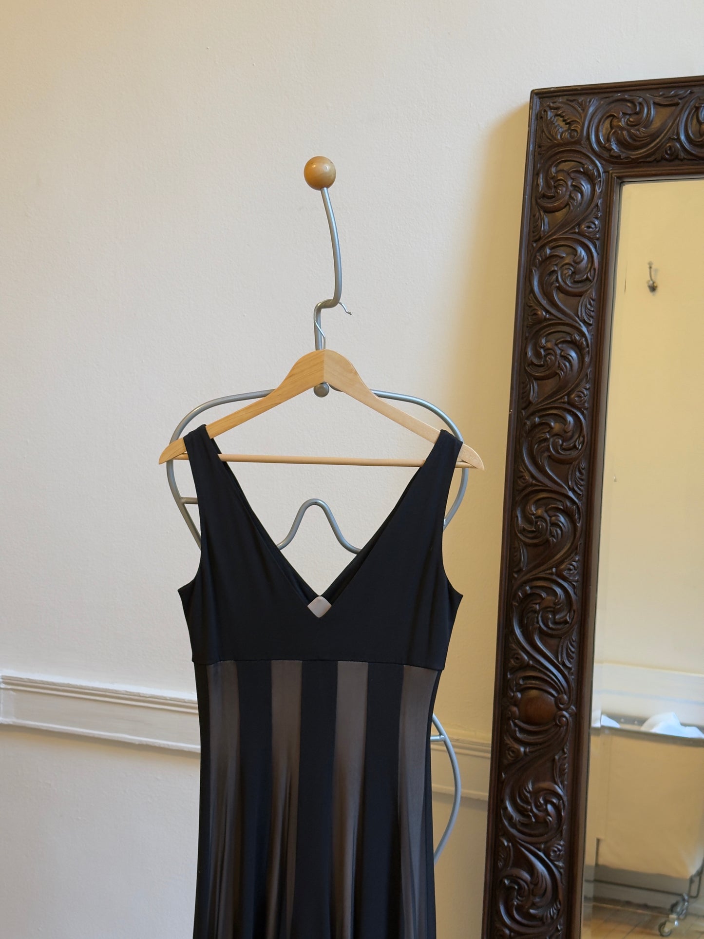Vintage 80's Black & Nude Striped Evening Dress