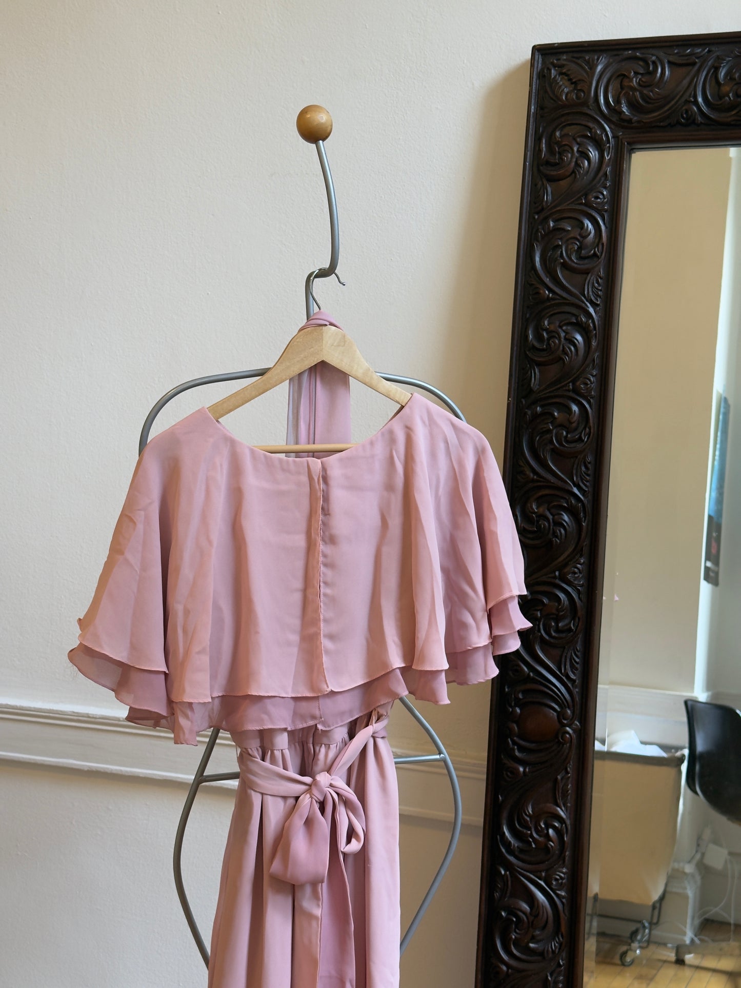Vintage 60's Mauve Pink Chiffon Evening Dress with Neck Scarf