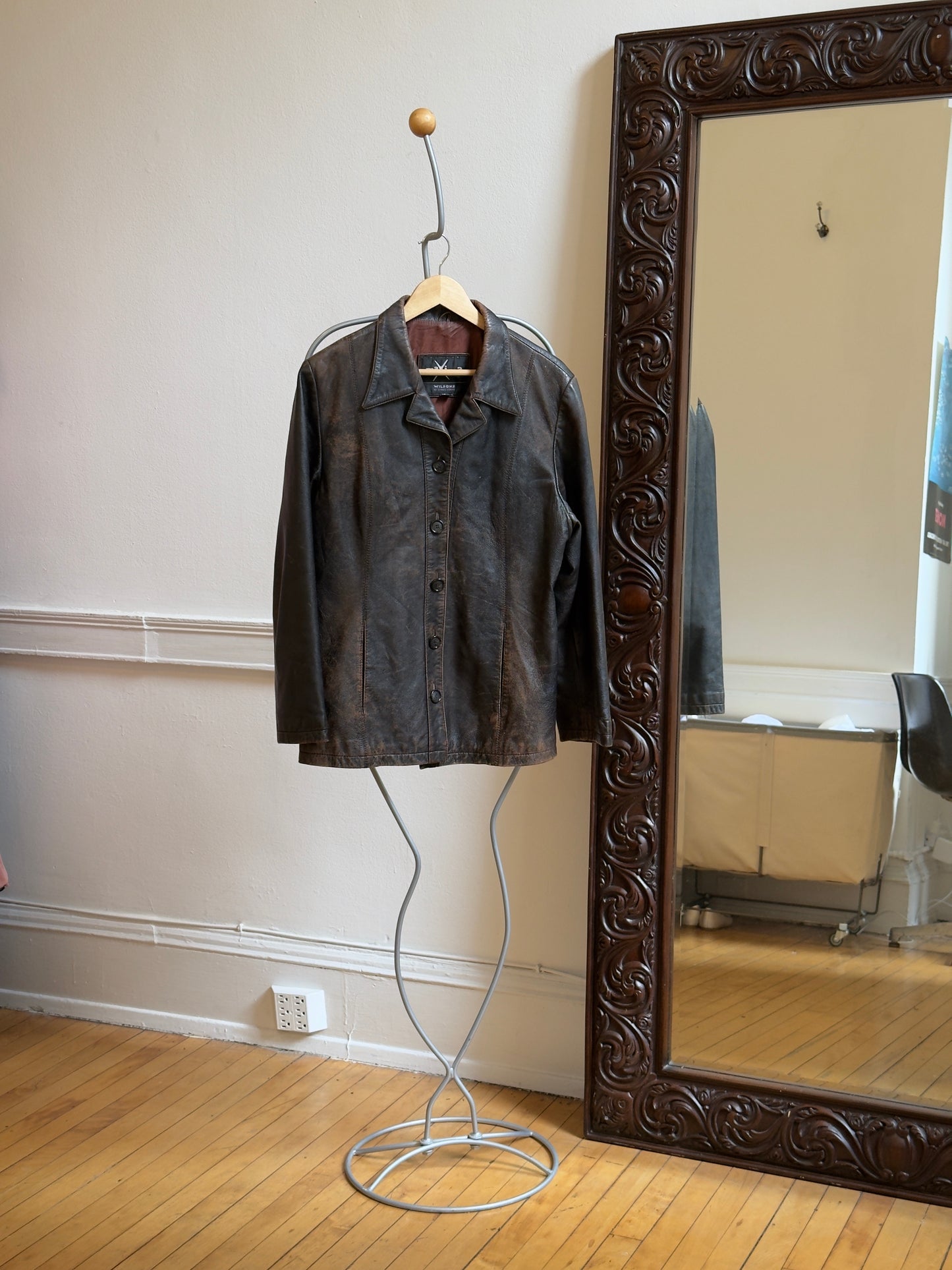 Vintage 90's Brown Distressed Button-Up Leather Jacket