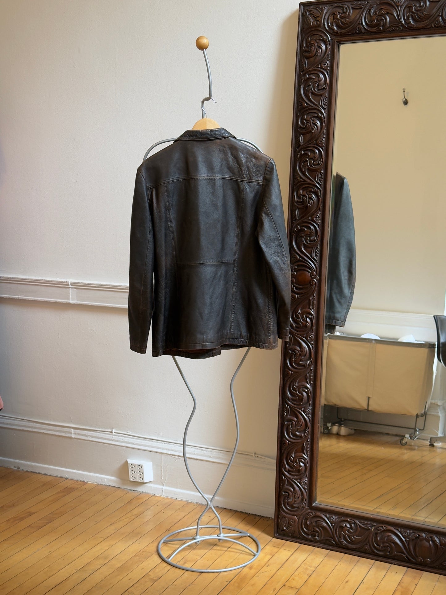 Vintage 90's Brown Distressed Button-Up Leather Jacket