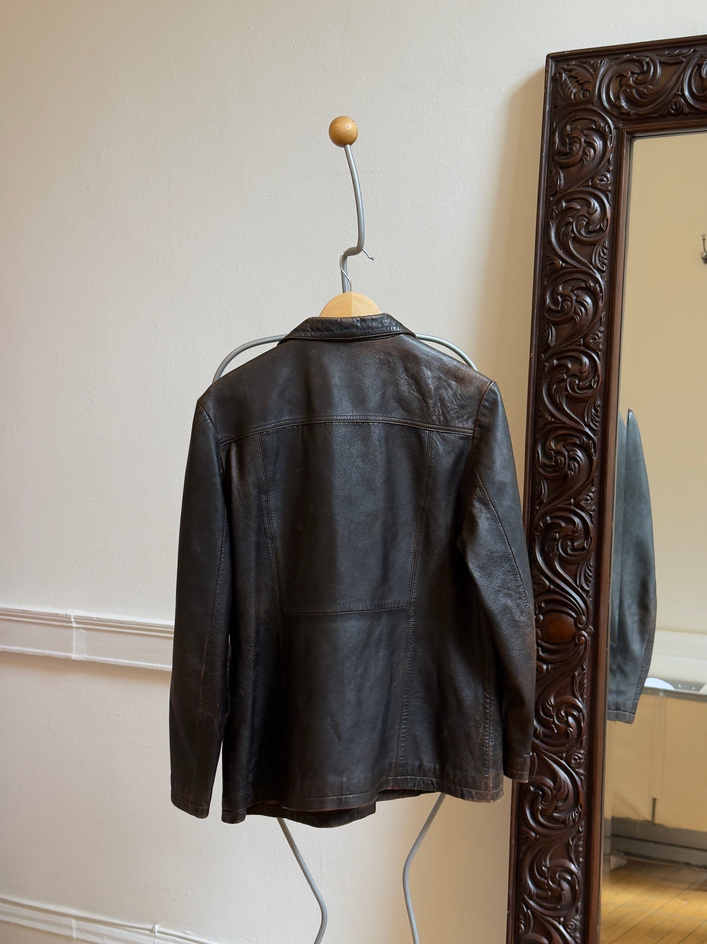Vintage 90's Brown Distressed Button-Up Leather Jacket