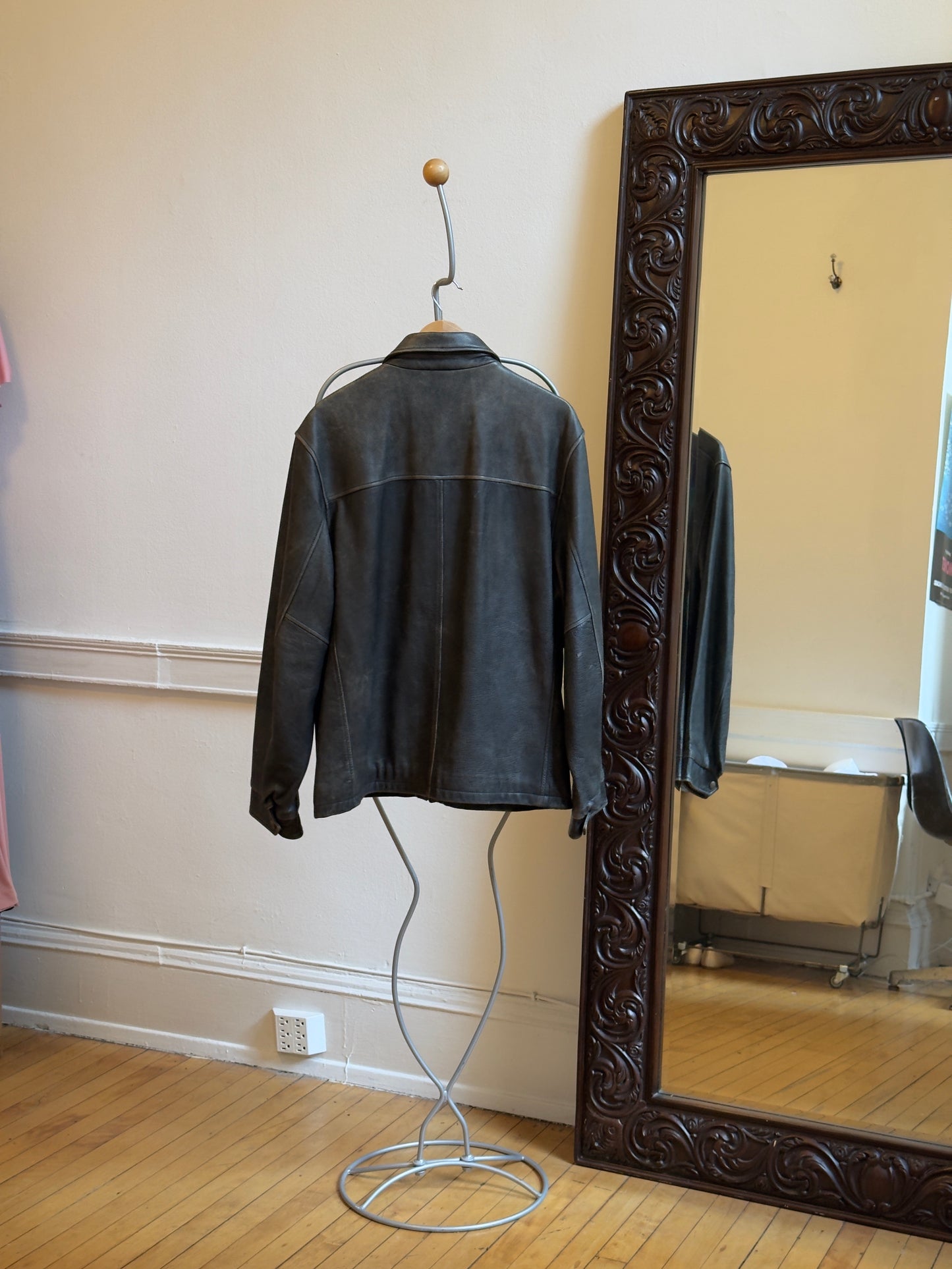 Vintage 90's Faded Black/Gray Leather Jacket