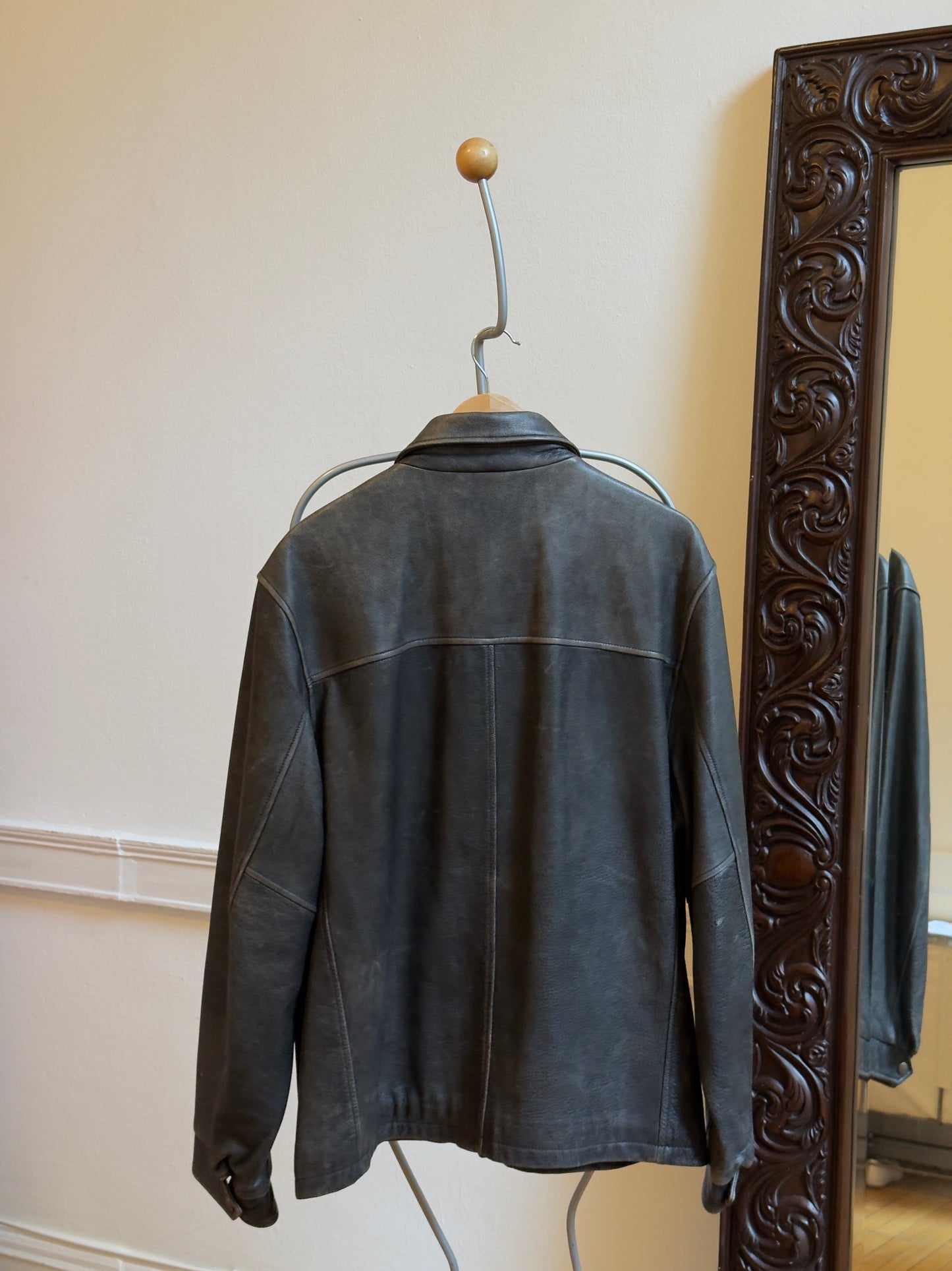 Vintage 90's Faded Black/Gray Leather Jacket