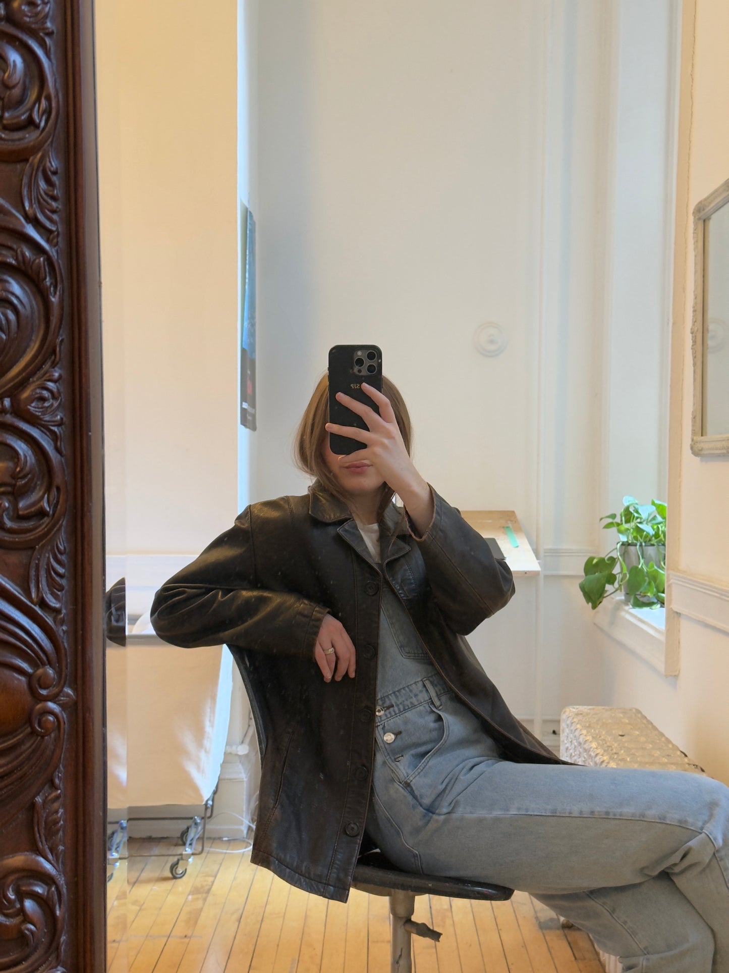 Vintage 90's Brown Distressed Button-Up Leather Jacket