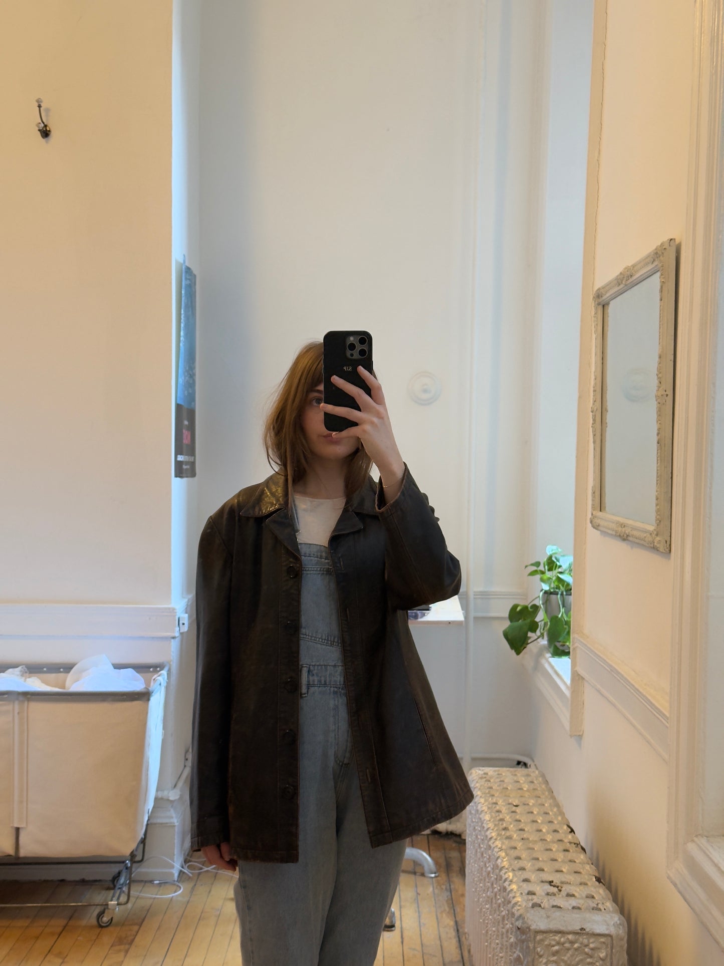 Vintage 90's Brown Distressed Button-Up Leather Jacket