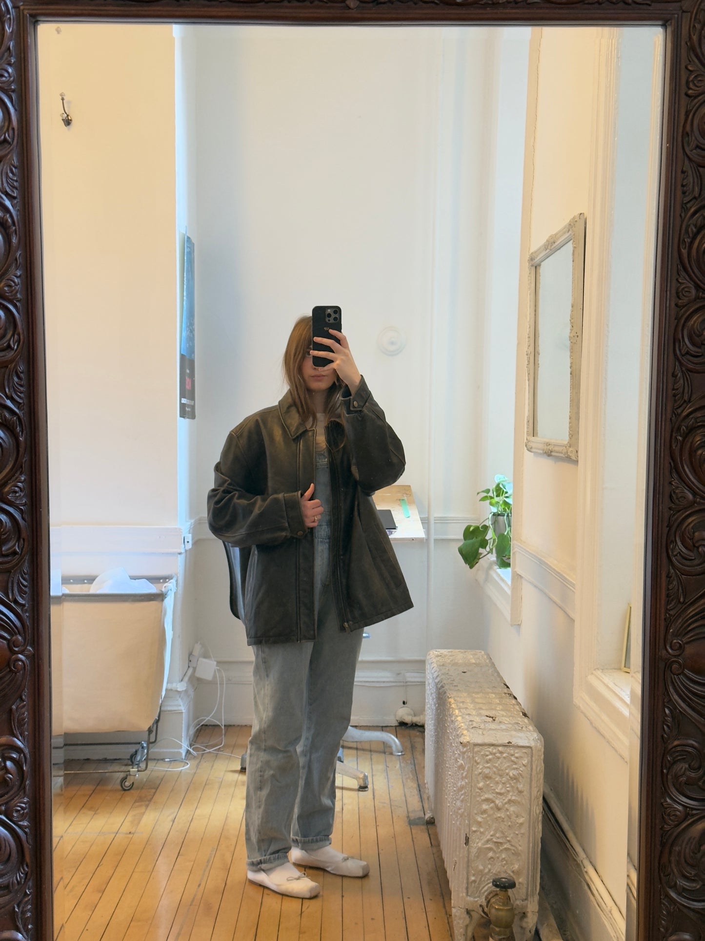 Vintage 90's Faded Black/Gray Leather Jacket