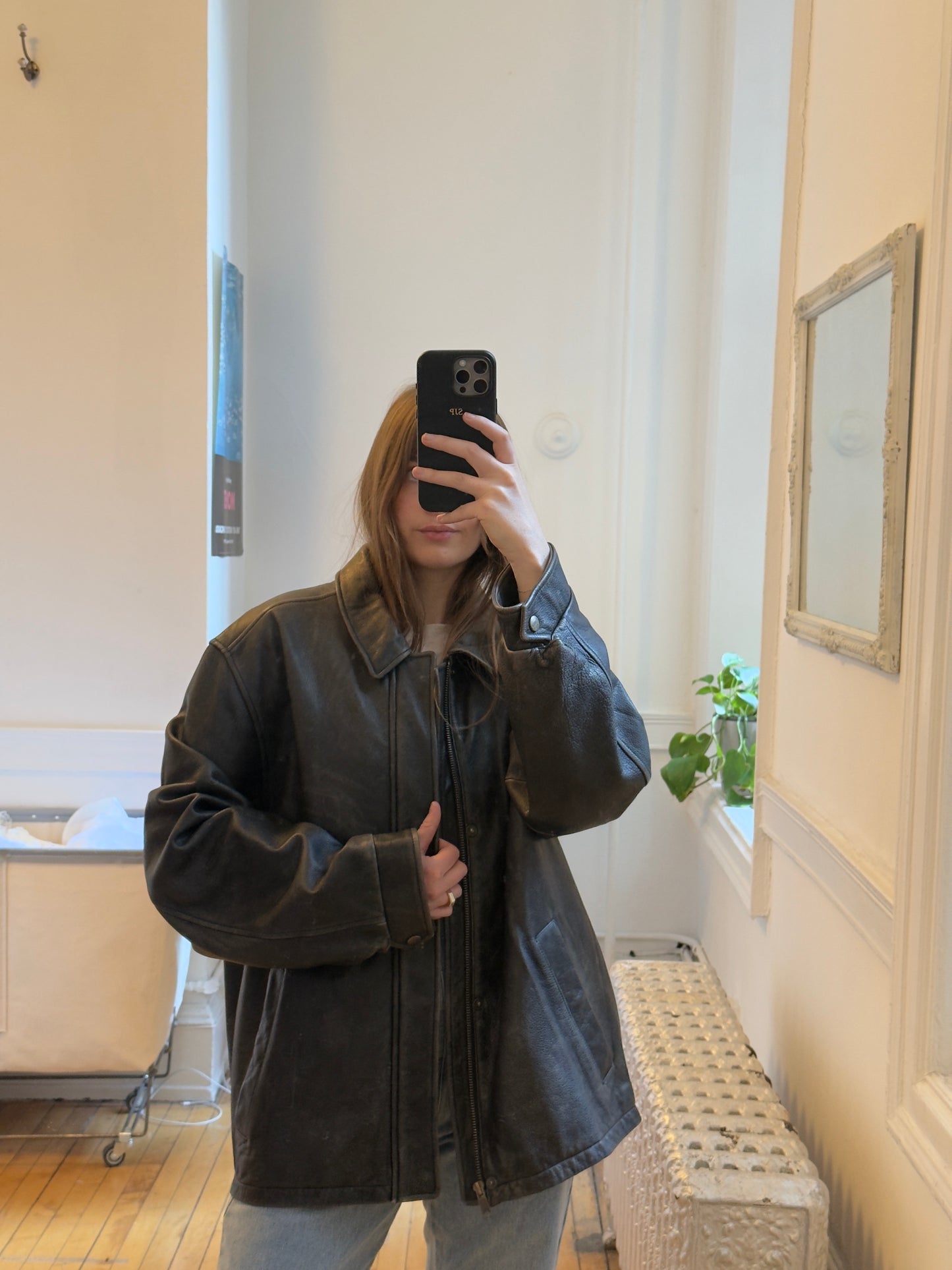 Vintage 90's Faded Black/Gray Leather Jacket