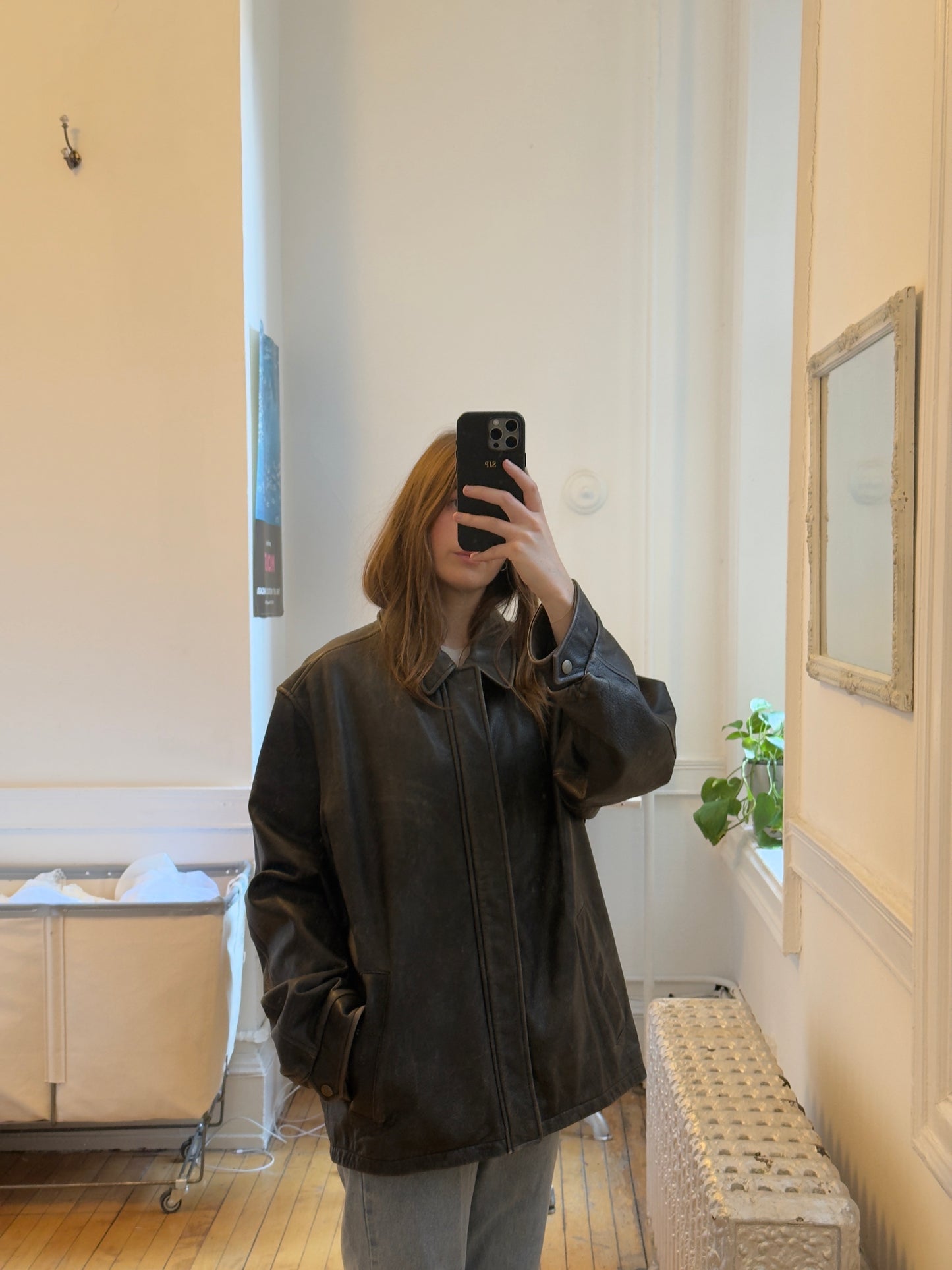 Vintage 90's Faded Black/Gray Leather Jacket