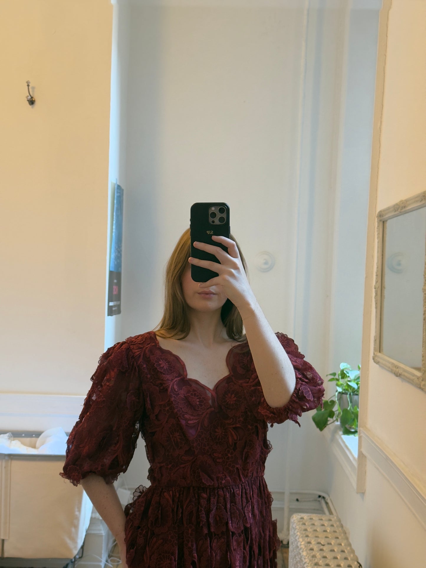 Vintage 70's Burgundy Red Embroidered Evening Dress