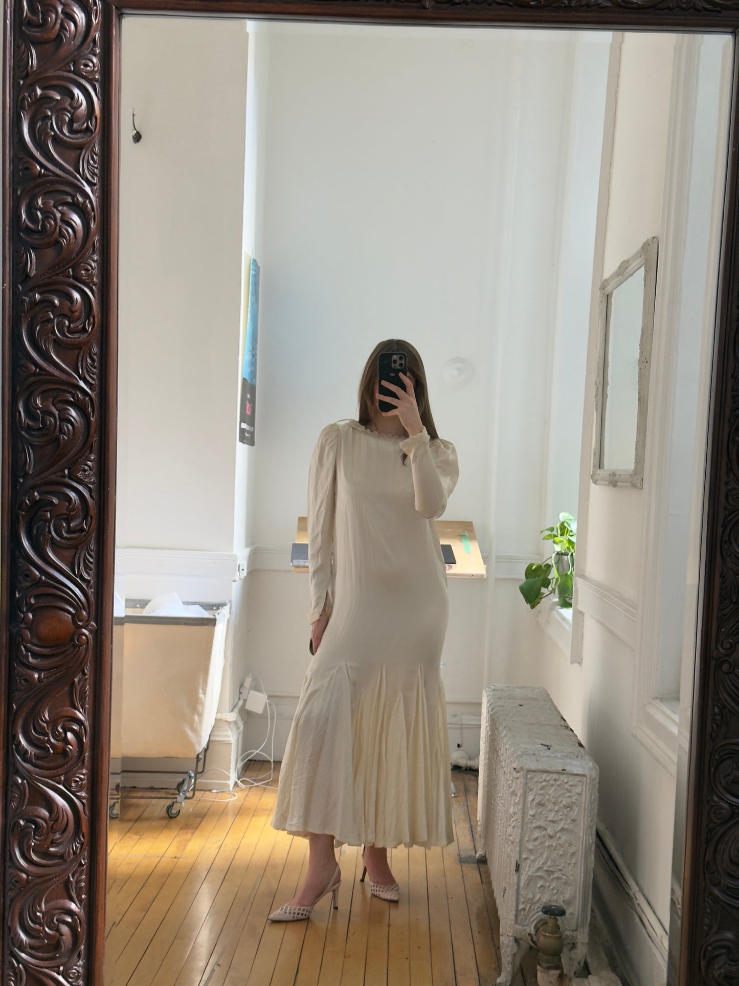 Vintage 60's Satin Drop Waist Bridal Dress