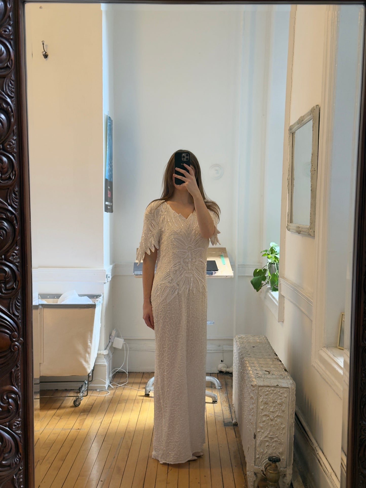 Vintage 80's Silk Beaded Bridal Dress